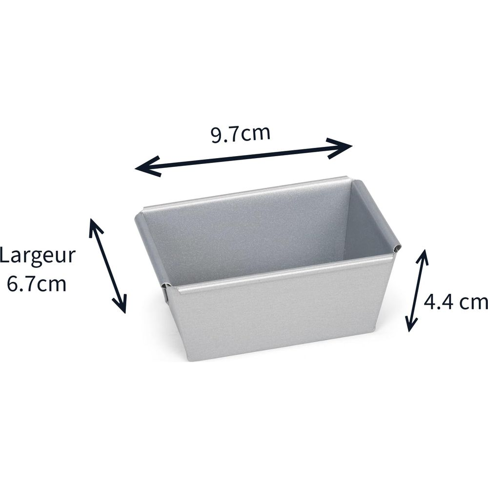 Mała prostokątna metalowa forma do pieczenia, 9,7x6,7x4,4 cm.