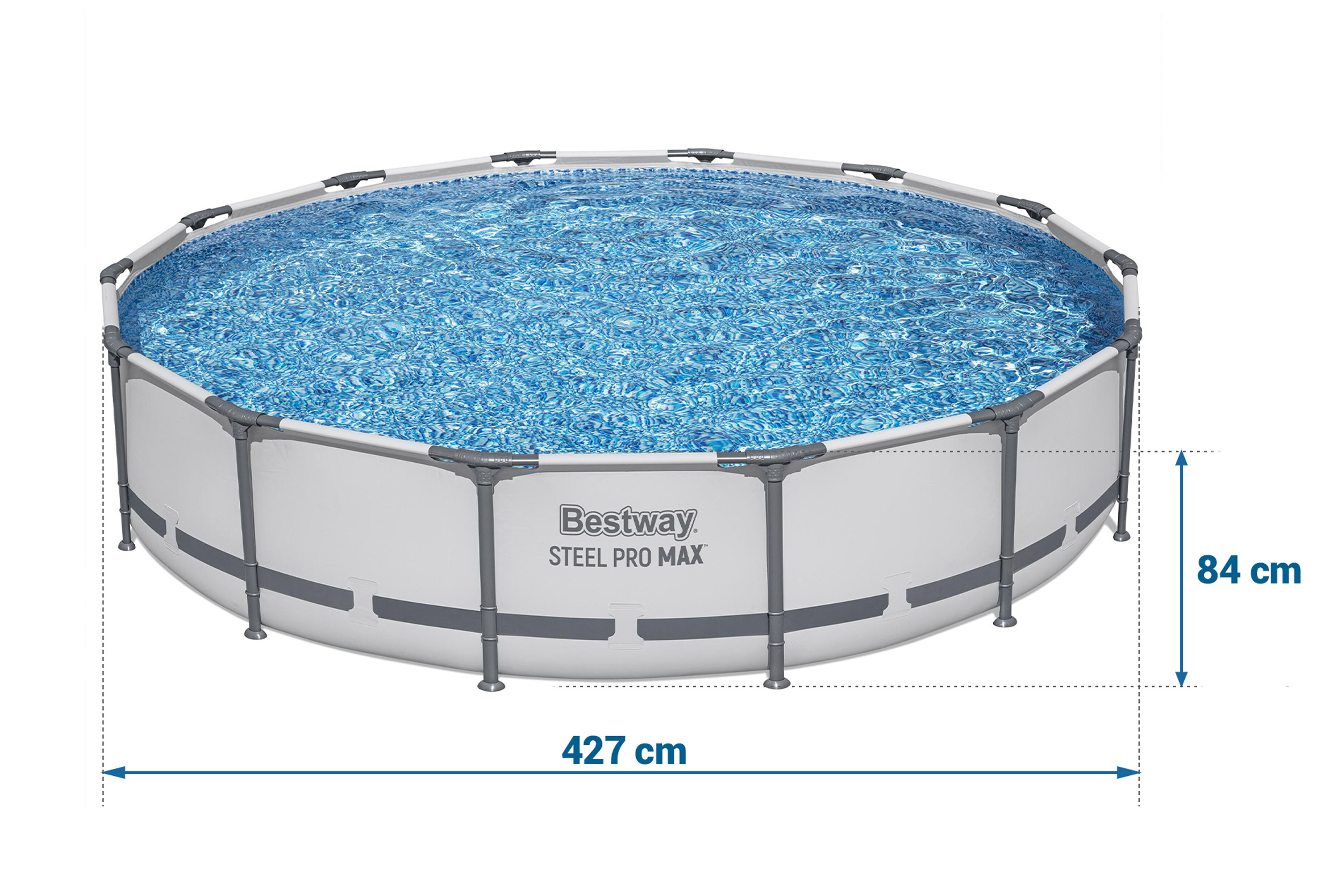 Naziemny basen Bestway Steel Pro Max, szerokość 427cm, wysokość 84cm.