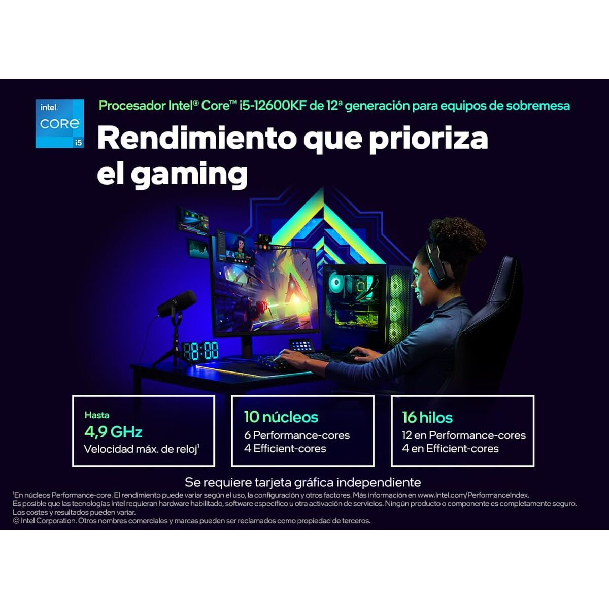 Un gamer gioca su un PC con processore Intel Core i5. Specifiche su core e frequenza.