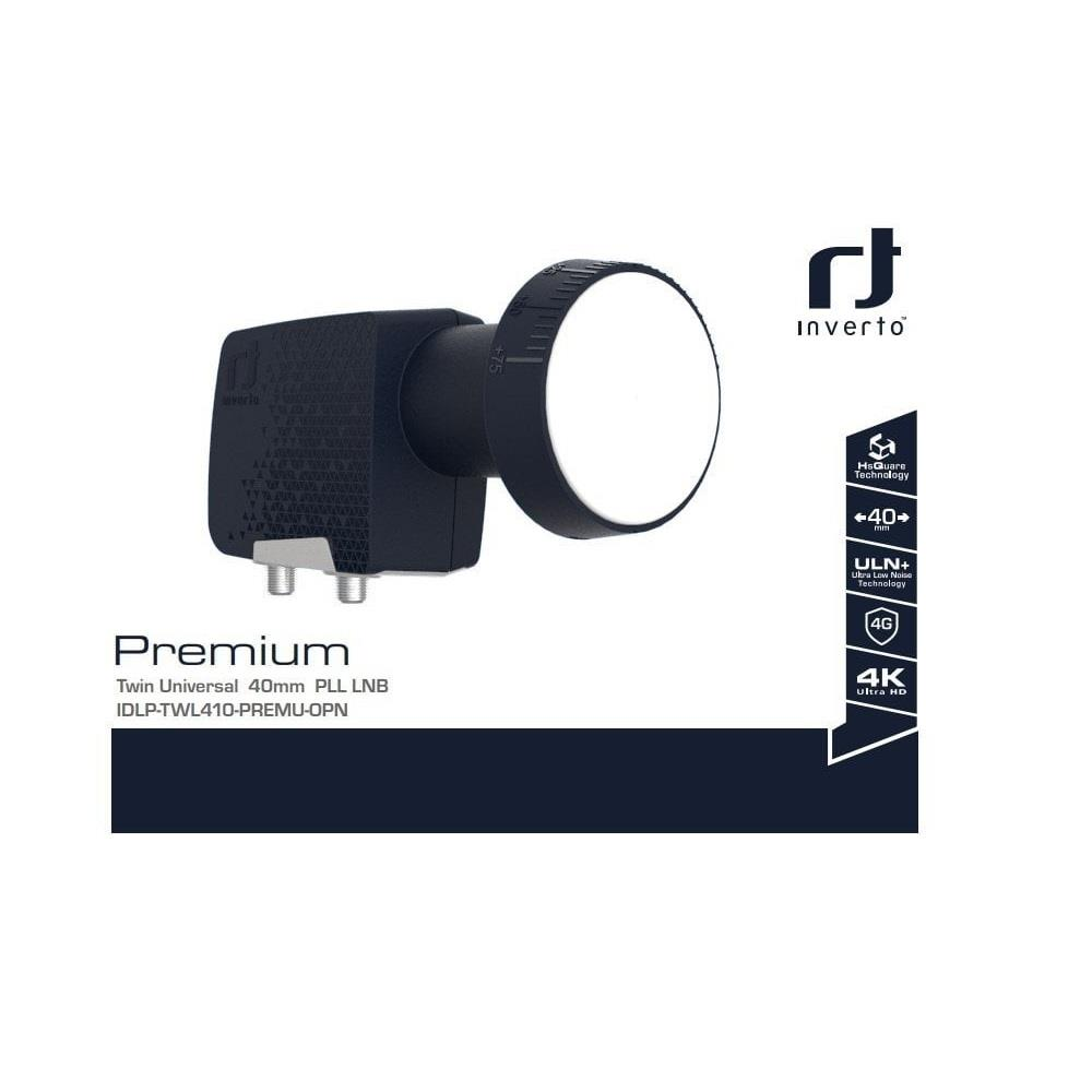 Beyaz dairesel alıcılı siyah Inverto Premium Twin Universal PLL LNB.