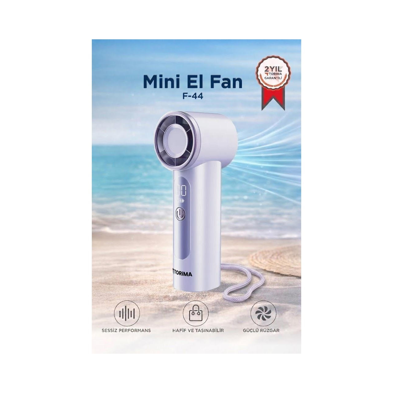 TORIMA F44 Dijital Göstergeli Taşınabilir Mini Fan Şarjlı El Vantilatörü Mor
