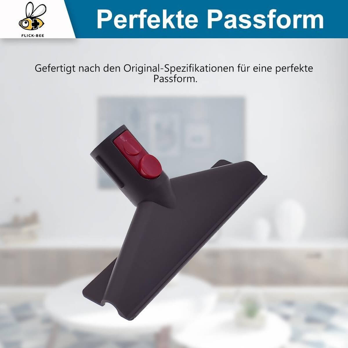 Bout de aspirateur gris foncé avec boutons rouges, ajustement parfait.