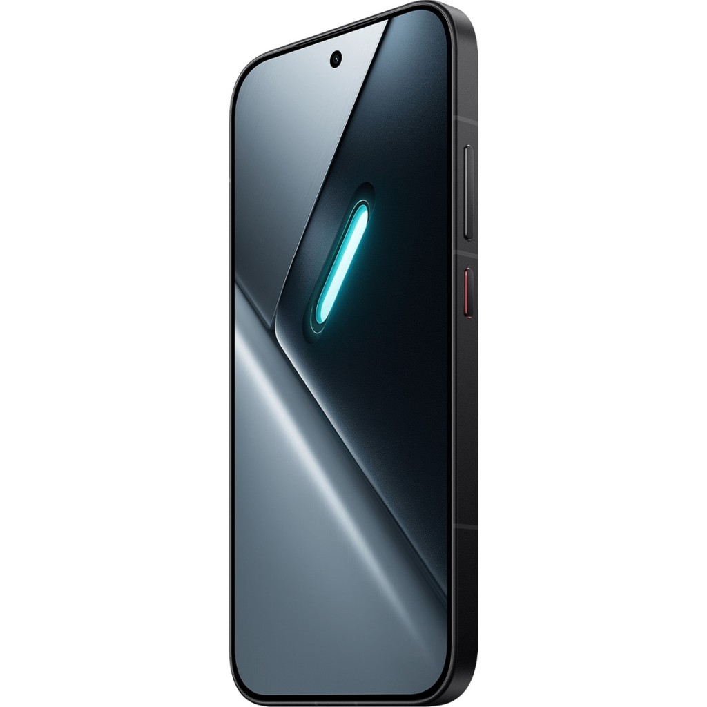Ekranında parlak mavi şerit bulunan siyah bir akıllı telefon.