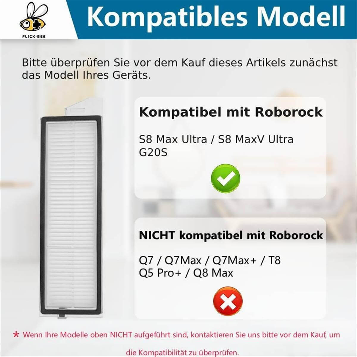 Filter für Roborock S8 Max Ultra, S8 MaxV Ultra, G20S. Nicht für Q7, Q8, T8.