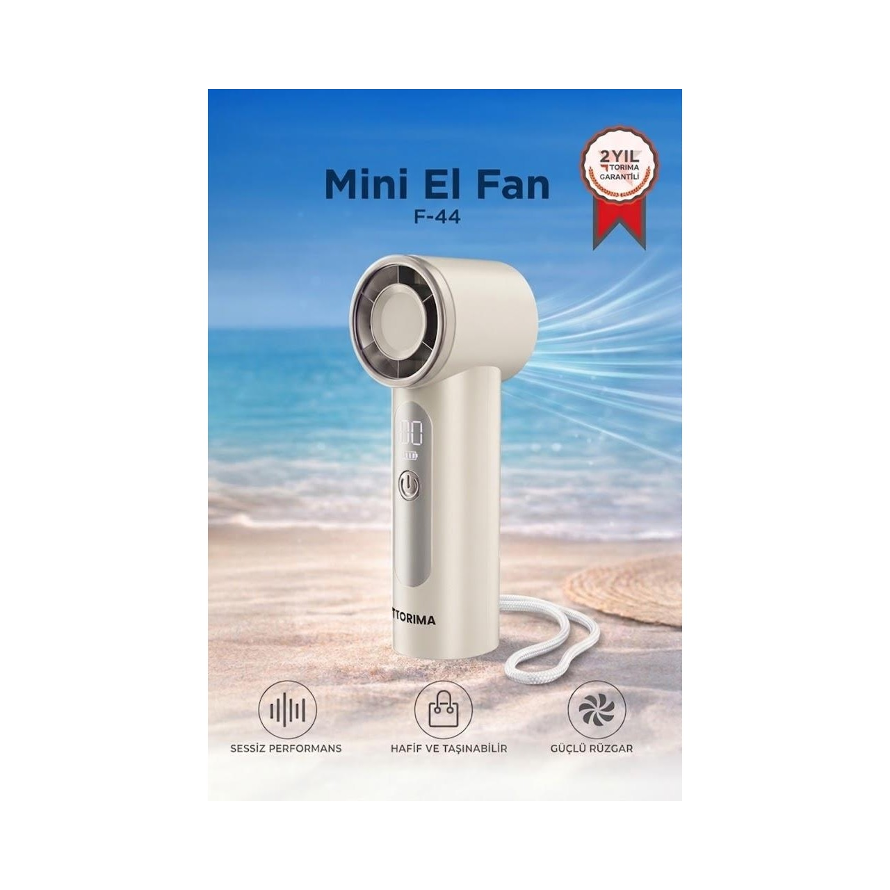 TORIMA F44 Dijital Göstergeli Taşınabilir Mini Fan Şarjlı El Vantilatörü Beyaz