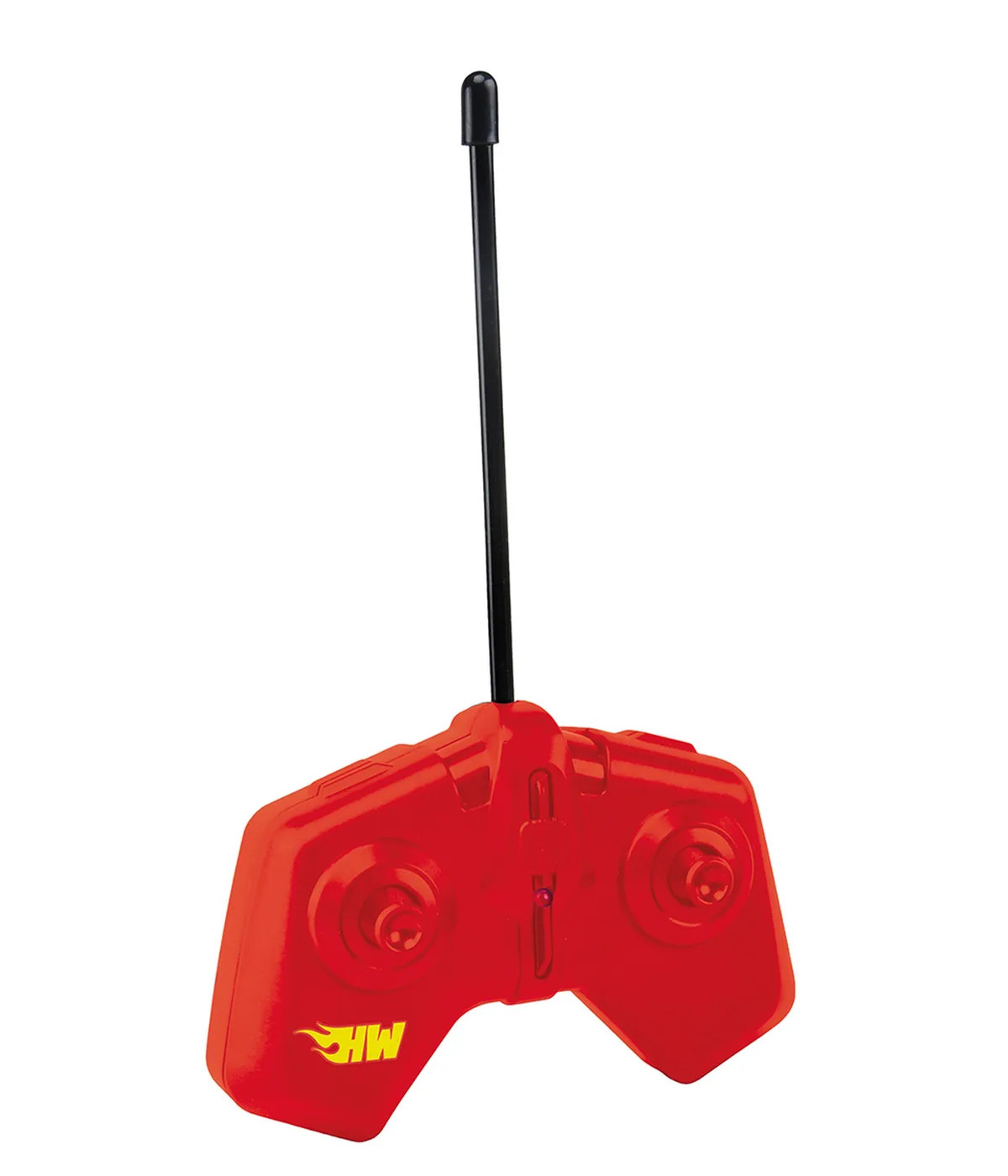 Ein roter Fernbedienungs-Controller mit einer schwarzen Antenne und gelbem HW-Logo.