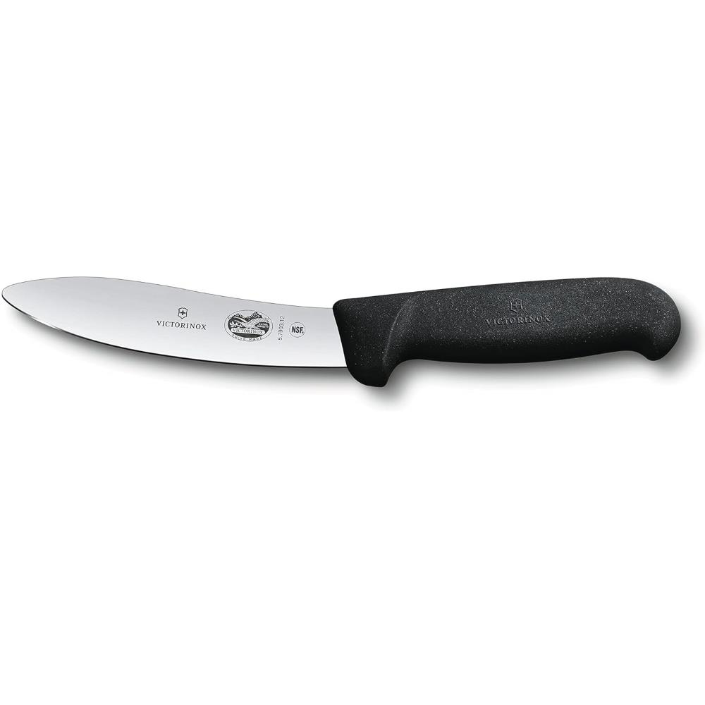 Siyah saplı ve gümüş renkli bıçaklı bir Victorinox bıçağı.