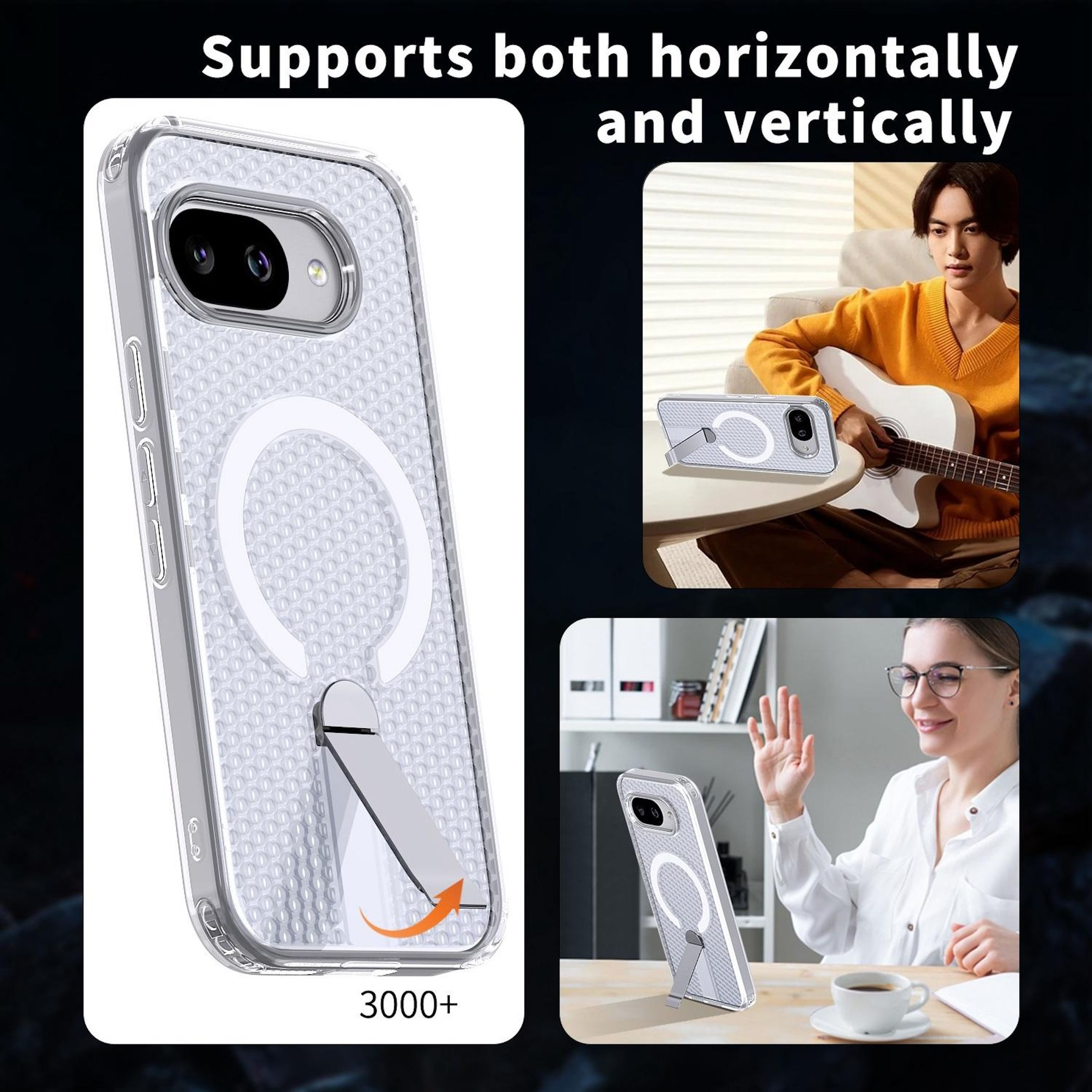 Klarer Handyhülle mit Ständer, horizontal und vertikal.