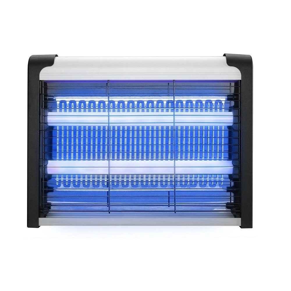 Mavi UV tüplü ve siyah ızgaralı elektrikli böcek öldürücü.