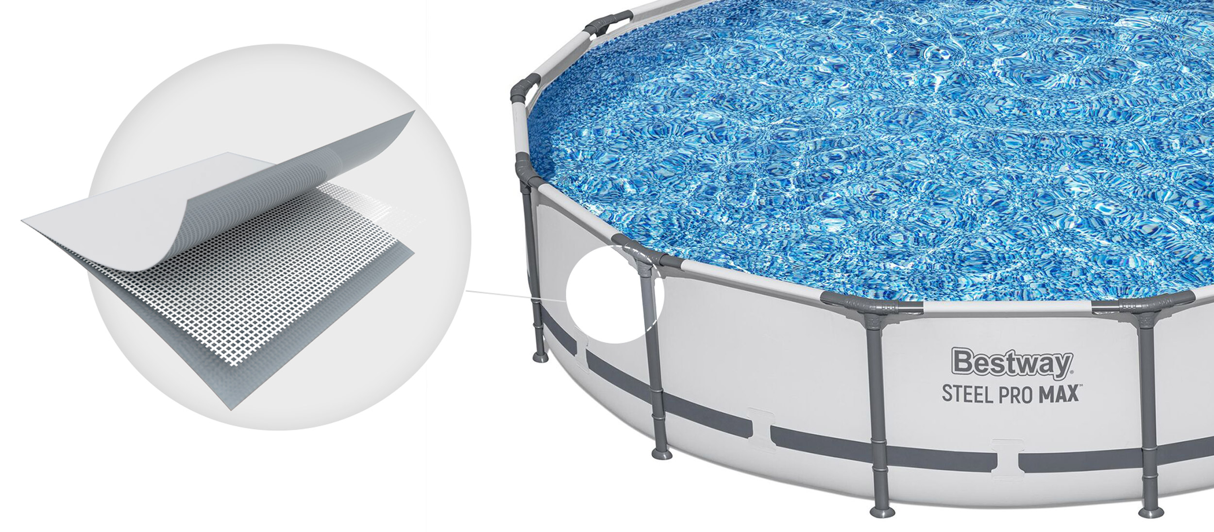 Zbliżenie basenu z wstawką szczegółową pokazującą warstwy materiału.