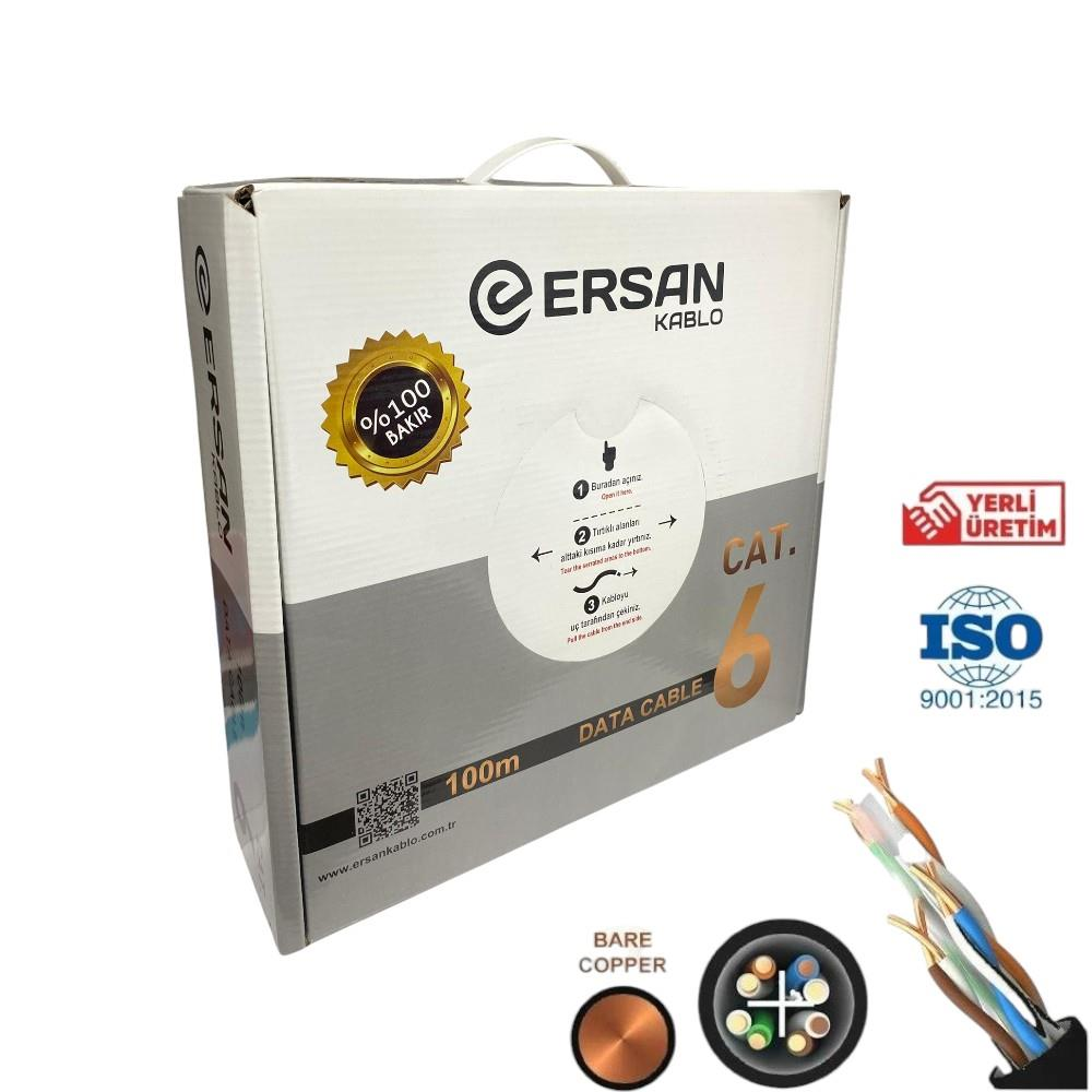 Ersan Kablo Cat 6 data kablosu 100m kutu, kablo ucu ve ISO 9001 sertifikalı.