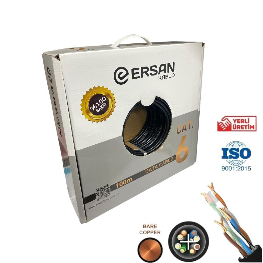 Ersan Cat.6 veri kablosu kutusu 100m rulo, ISO 9001 sertifikalı.