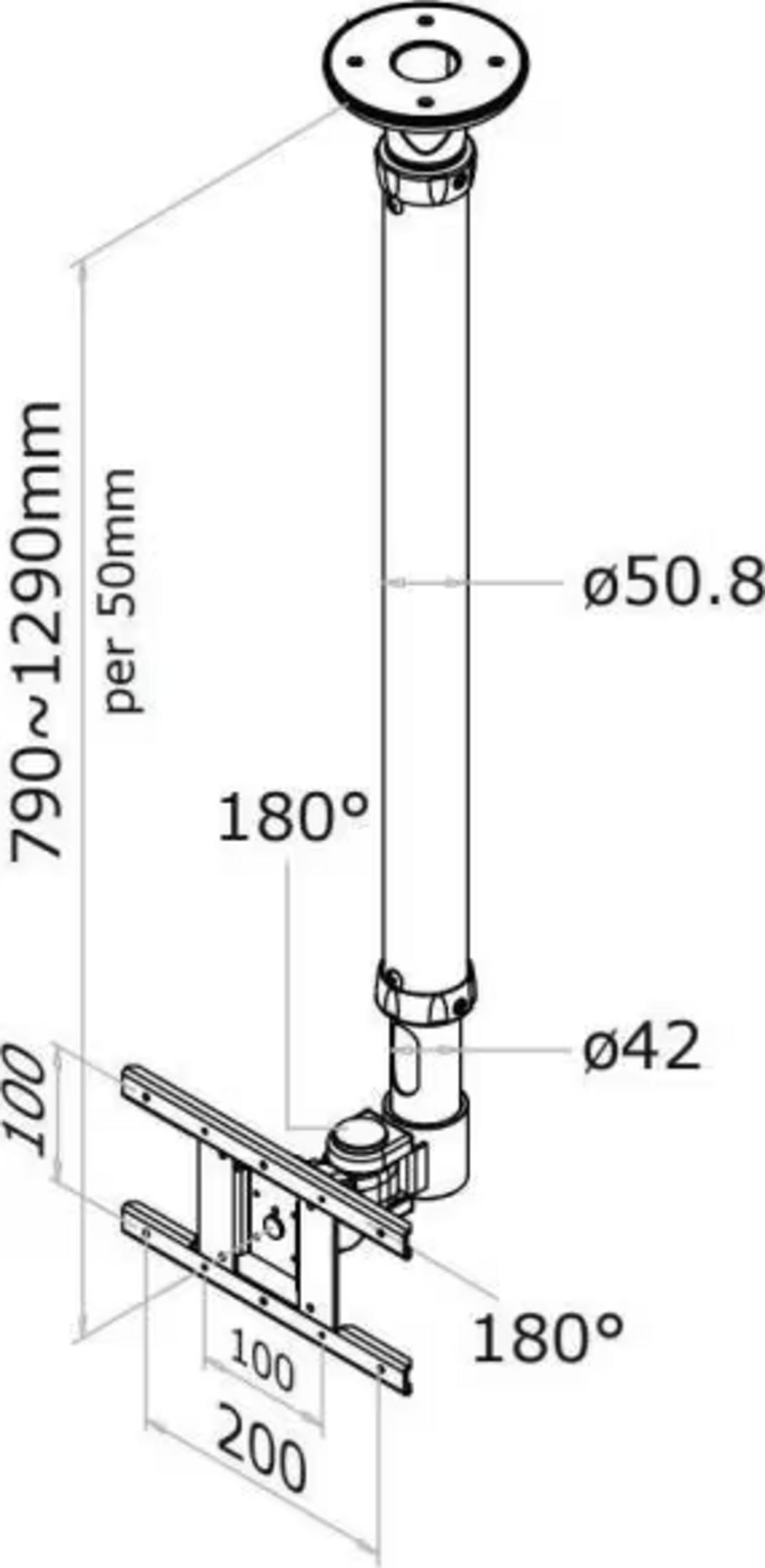 Support plafond avec poteau réglable, 790-1290mm H, 50.8mm Ø, 42mm Ø.