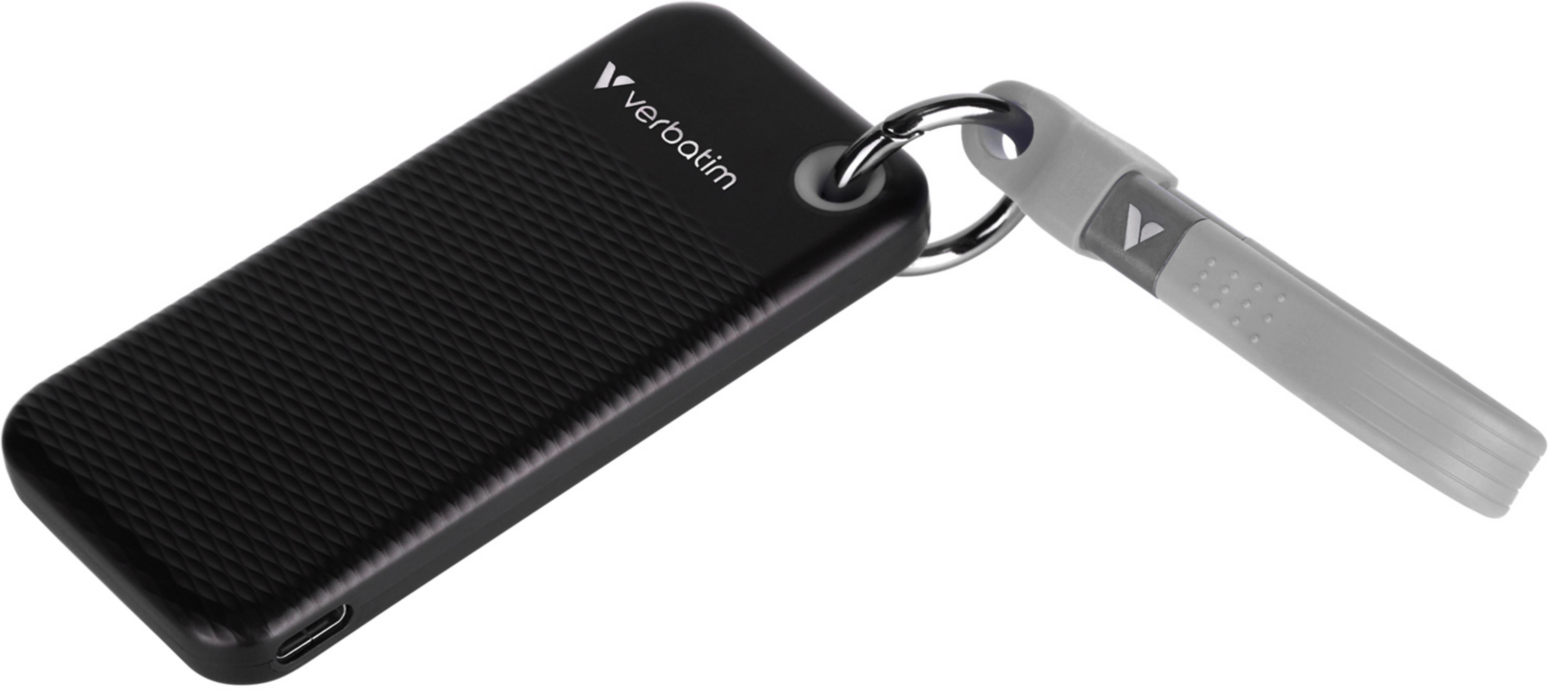 Czarny pendrive Verbatim z prążkowaną teksturą i szarym paskiem.