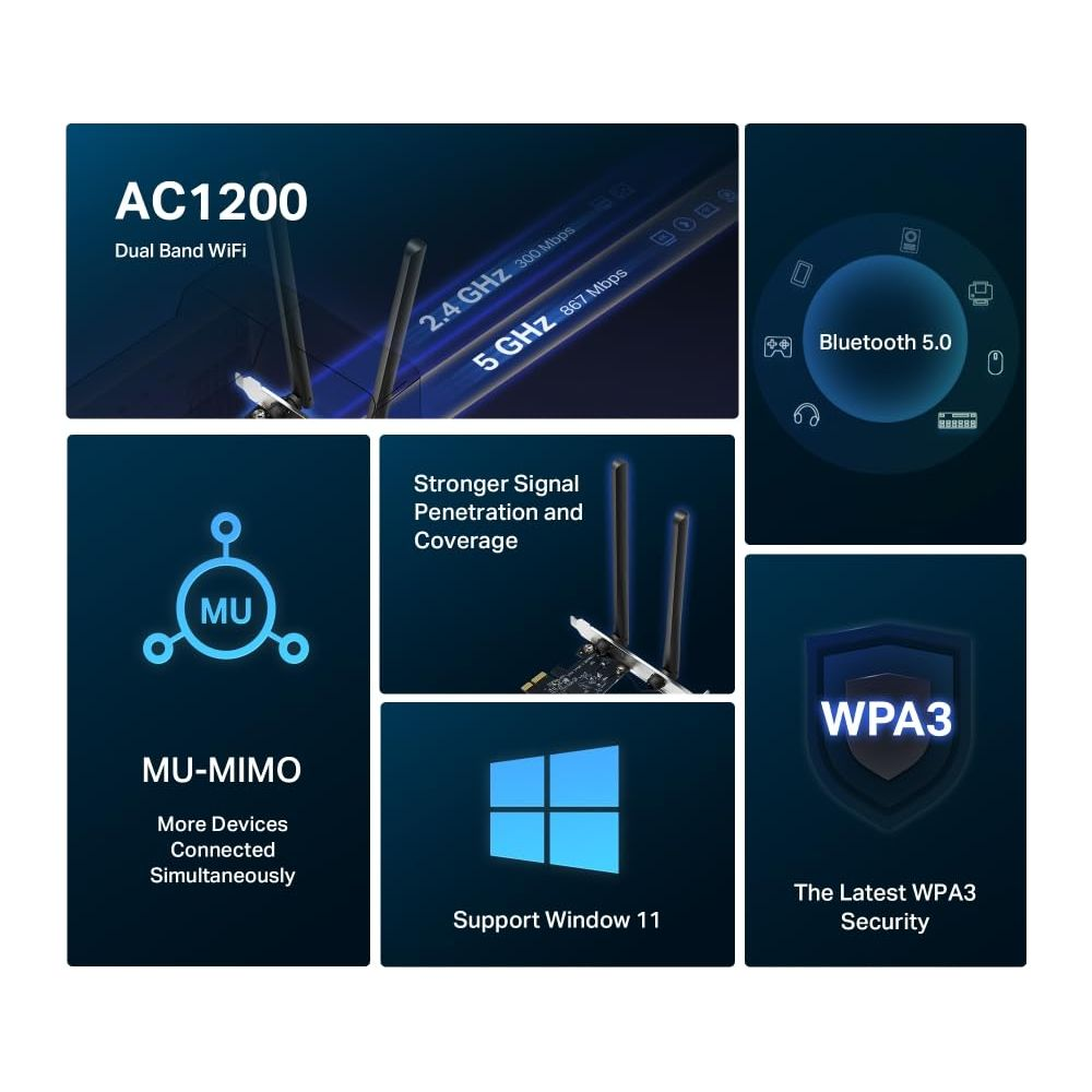 AC1200 Dual Band WiFi mit 2,4 GHz 300 Mbps & 5 GHz 867 Mbps, Bluetooth 5.0.