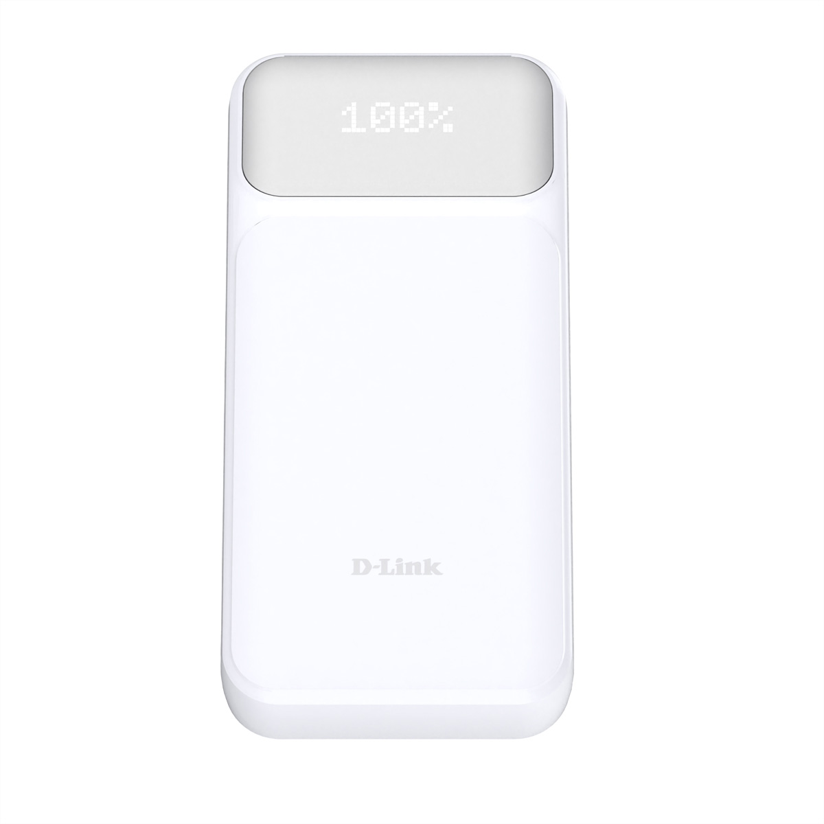 Weiße D-Link Powerbank mit 100% Anzeige.