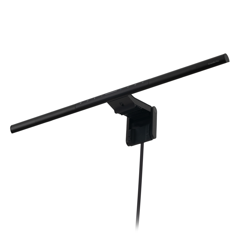 Black desk lamp with mounting clamp and cable, on a white background.