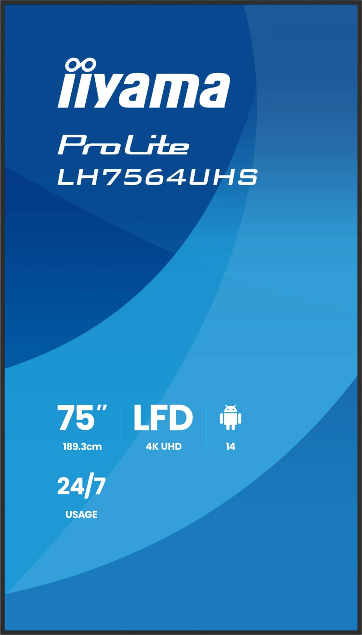 Iiyama ProLite LH7564UHS: 75" LFD, 4K UHD, Android 14, użytkowanie 24/7.