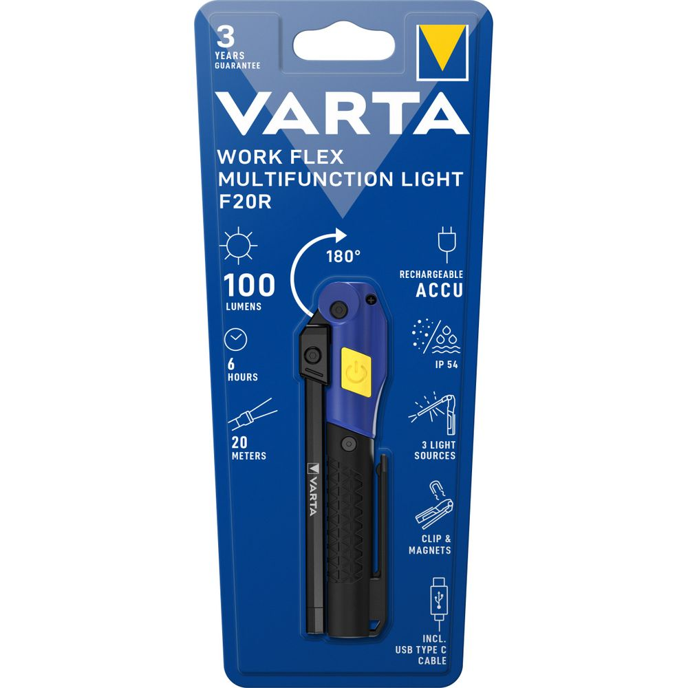 Varta Multifunktionsleuchte F20R, blau, mit 100 Lumen, 6 Std. Laufzeit, 20m Reichweite.