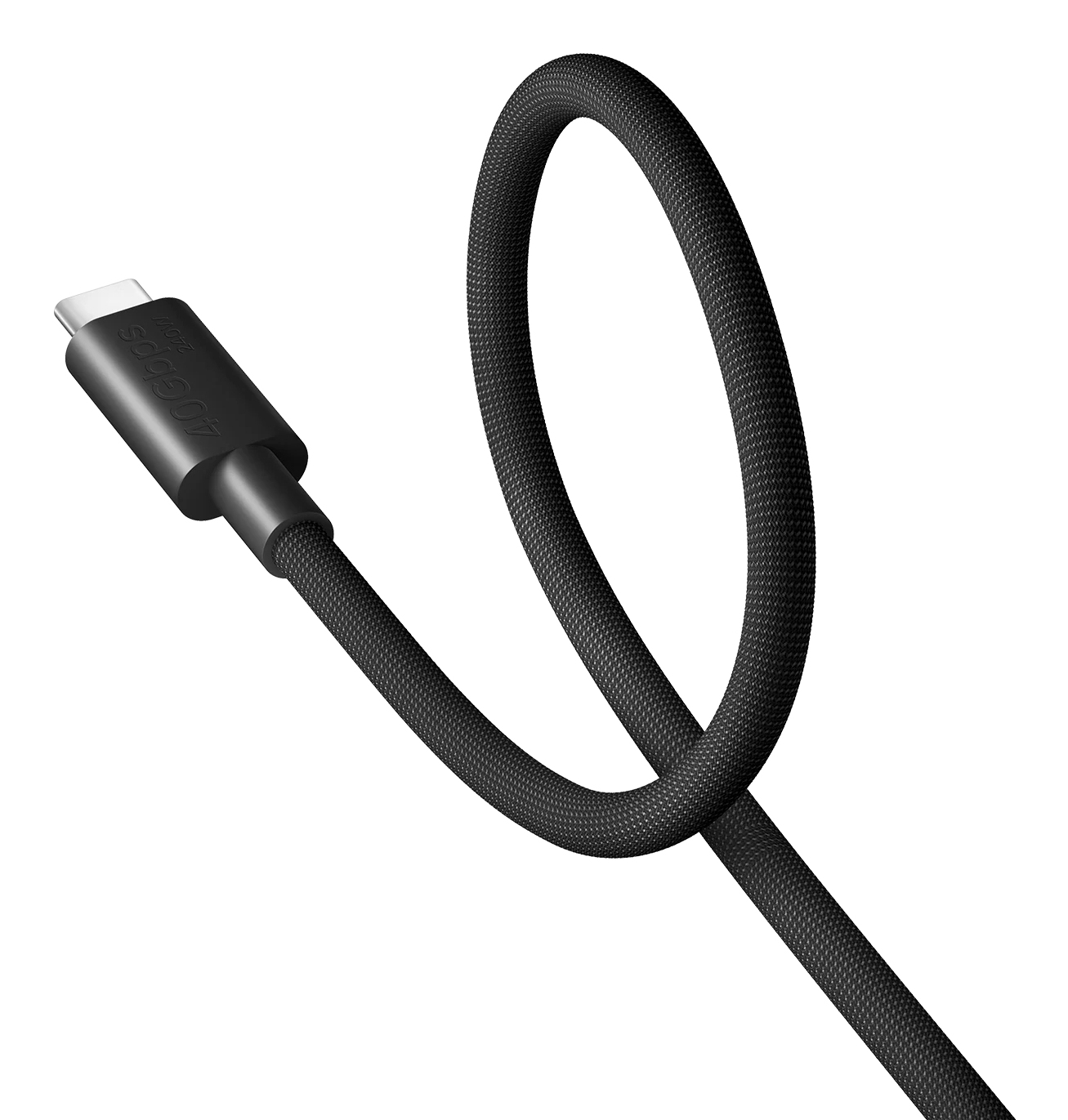 Black USB-C cable with 40Gbps, on a white background.