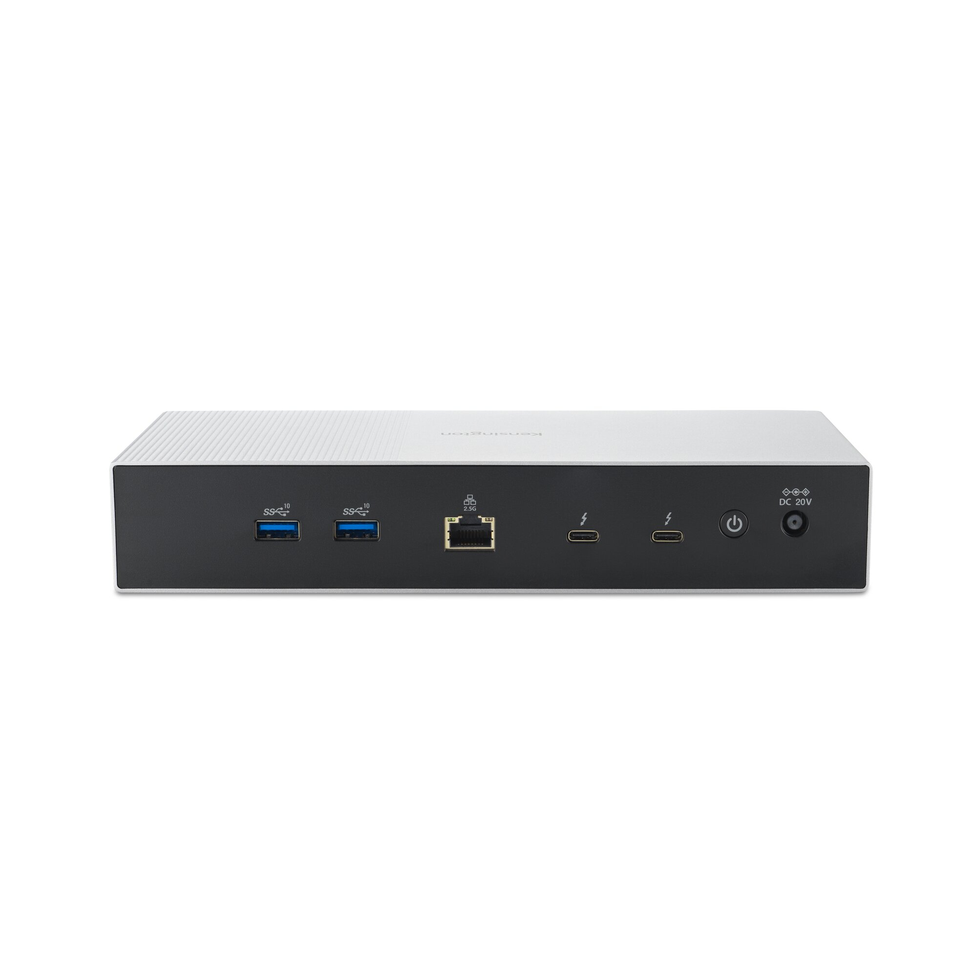 Ein schwarzer Docking-Port mit Anschlüssen wie USB-A, Ethernet und Thunderbolt.