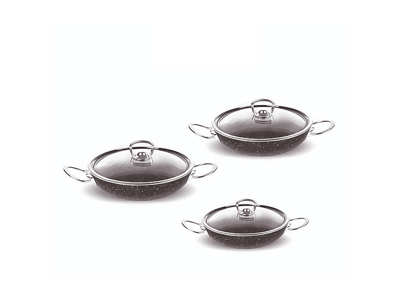 FMS G5019 Granit 6 Parça Büyük Boy  20-22-24 20 cm Omlet Set Siyah
