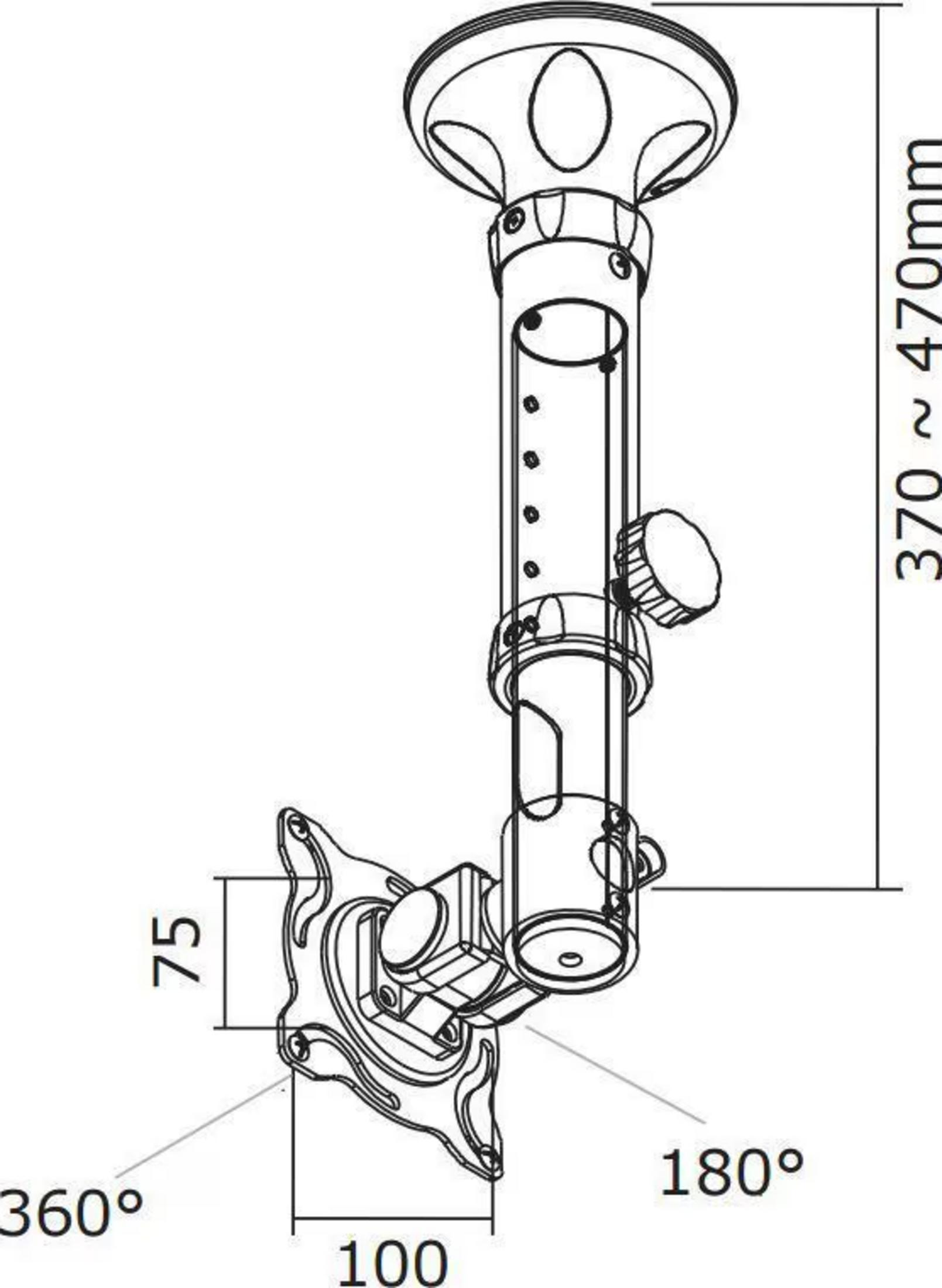 Dessin technique d'un support de moniteur, avec dimensions pour rotation et inclinaison.