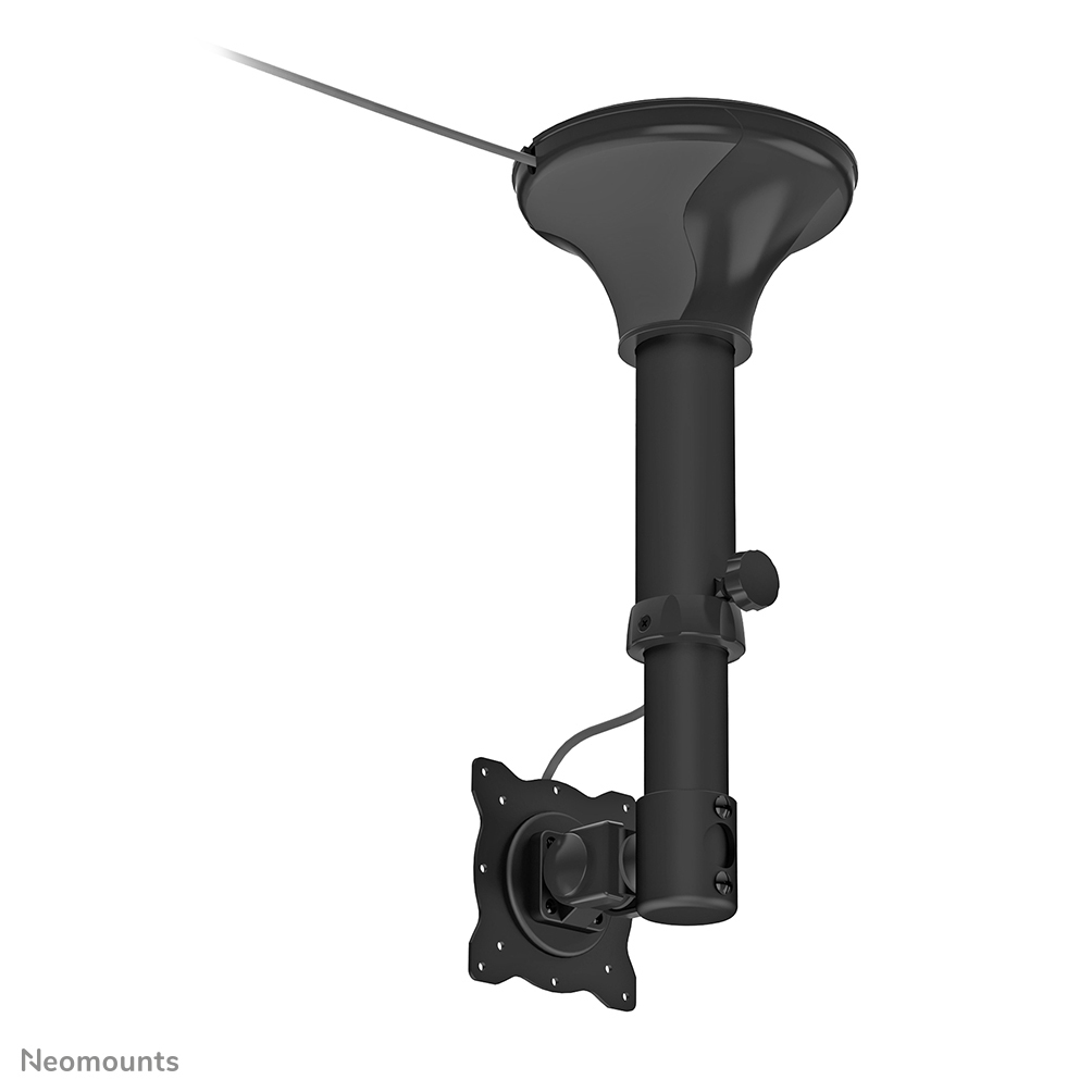 Support de plafond noir pour moniteur avec poteau réglable et fixation VESA.
