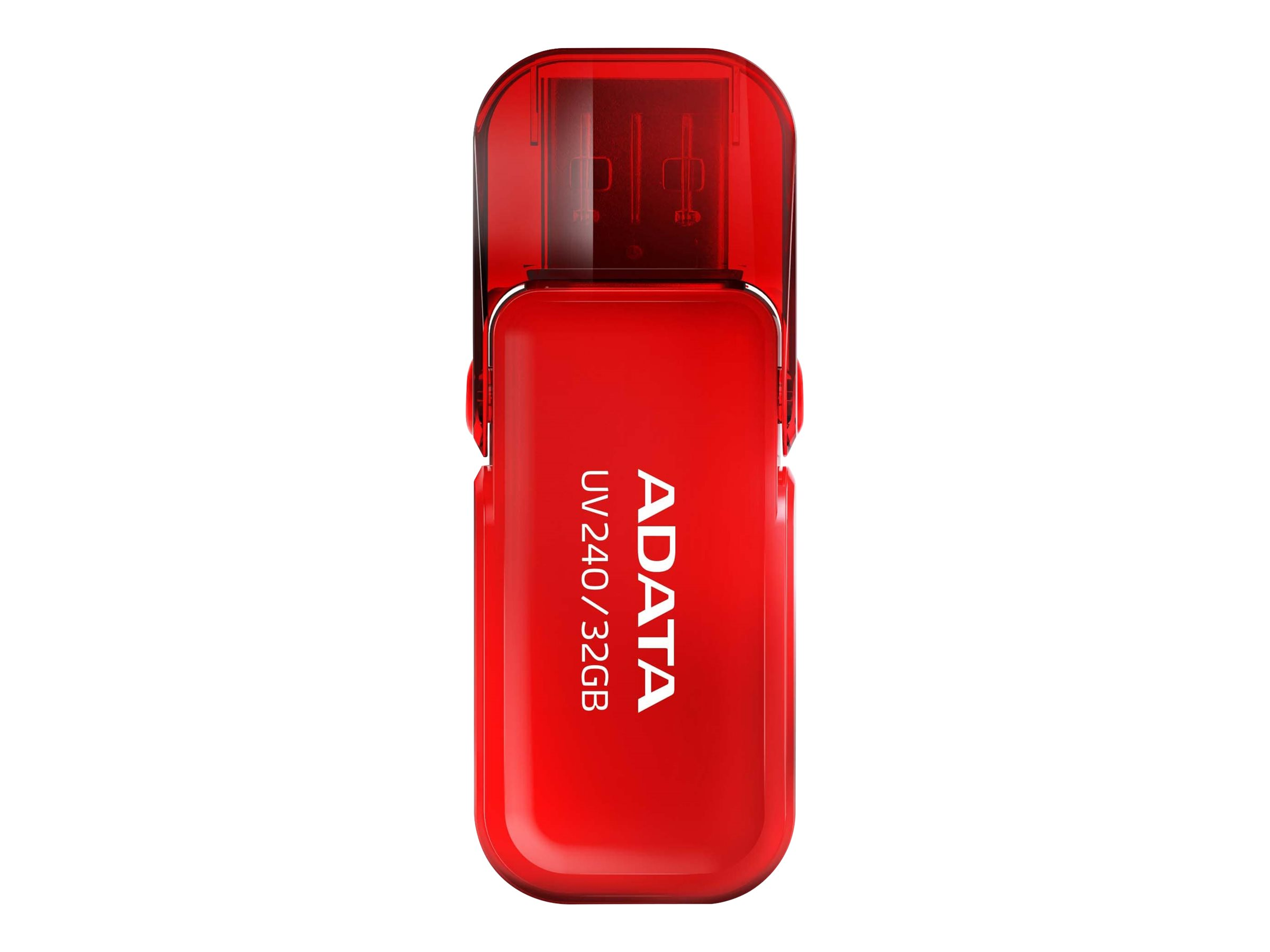 Ein roter ADATA USB-Stick mit transparenter Kappe und 32 GB Speicherkapazität.