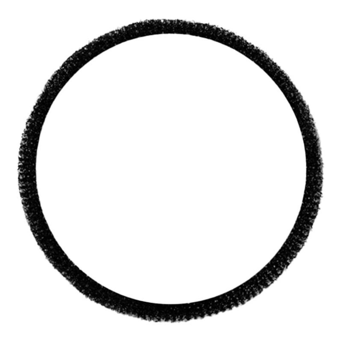 Gruby, czarny okrąg o ziarnistej teksturze na białym tle.