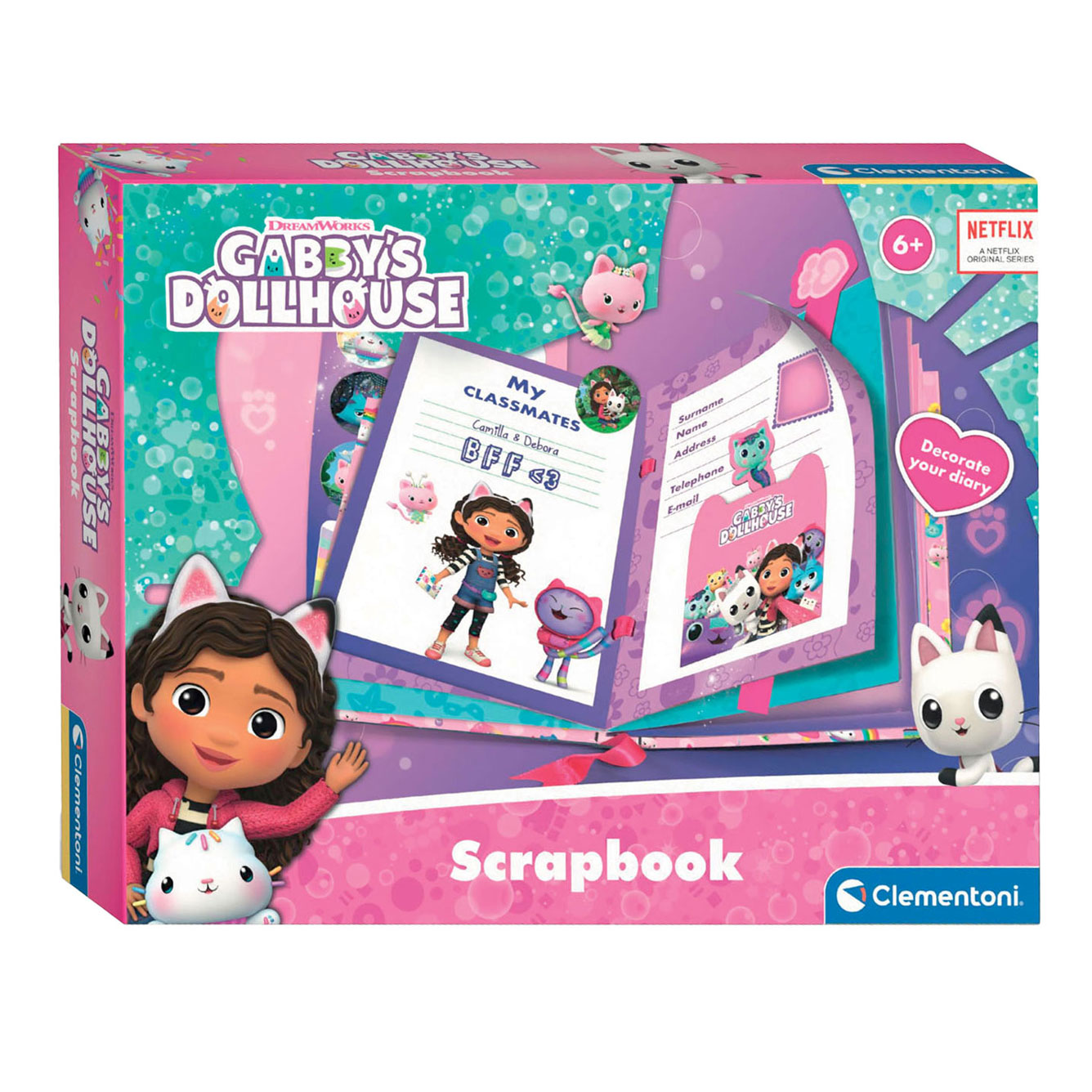 Set per scrapbook Gabby's Dollhouse con personaggi ed elementi decorativi.