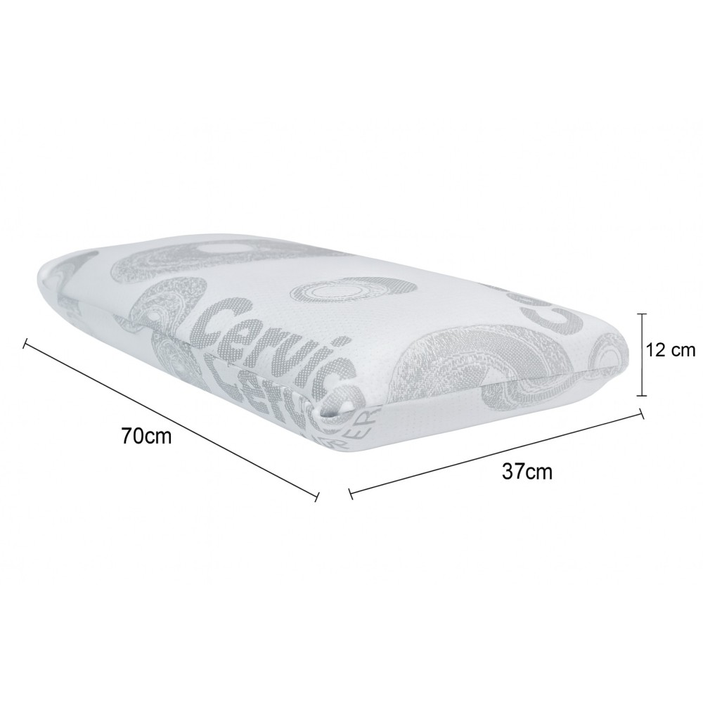 Almohada blanca con estampado gris, 70x37x12 cm.