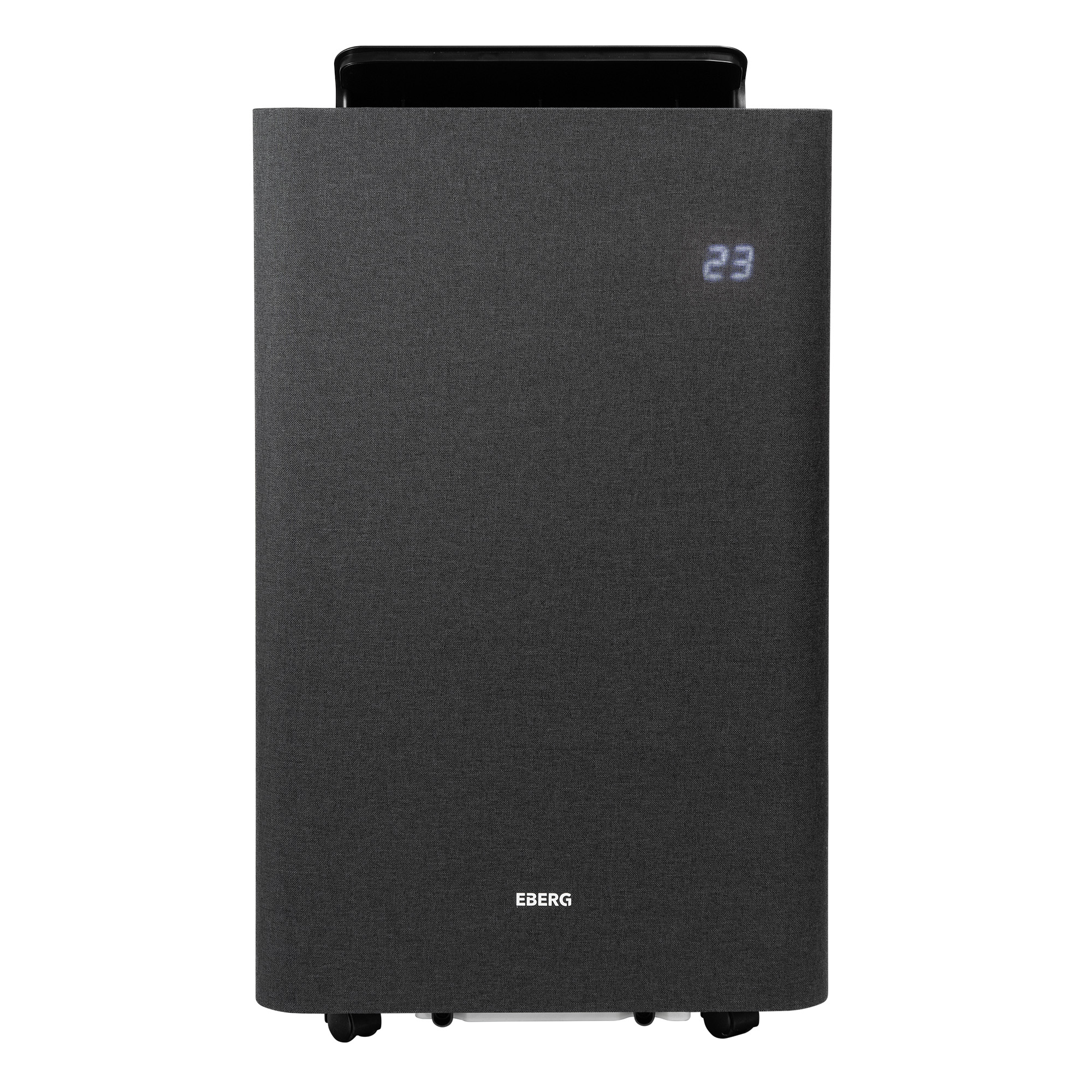 Ciemny klimatyzator materiałowy z cyfrowym wyświetlaczem pokazującym 23.