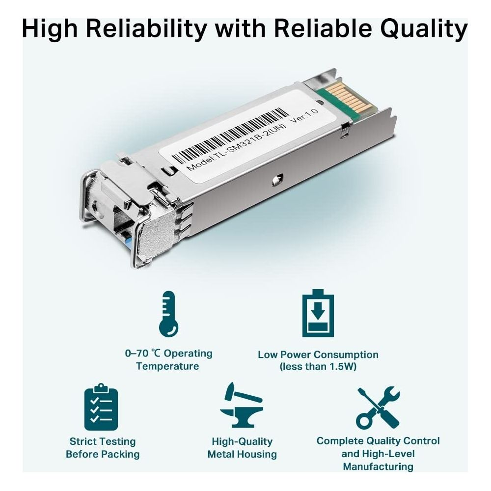 Modulo transceiver argento con info su temperatura, consumo e qualità.