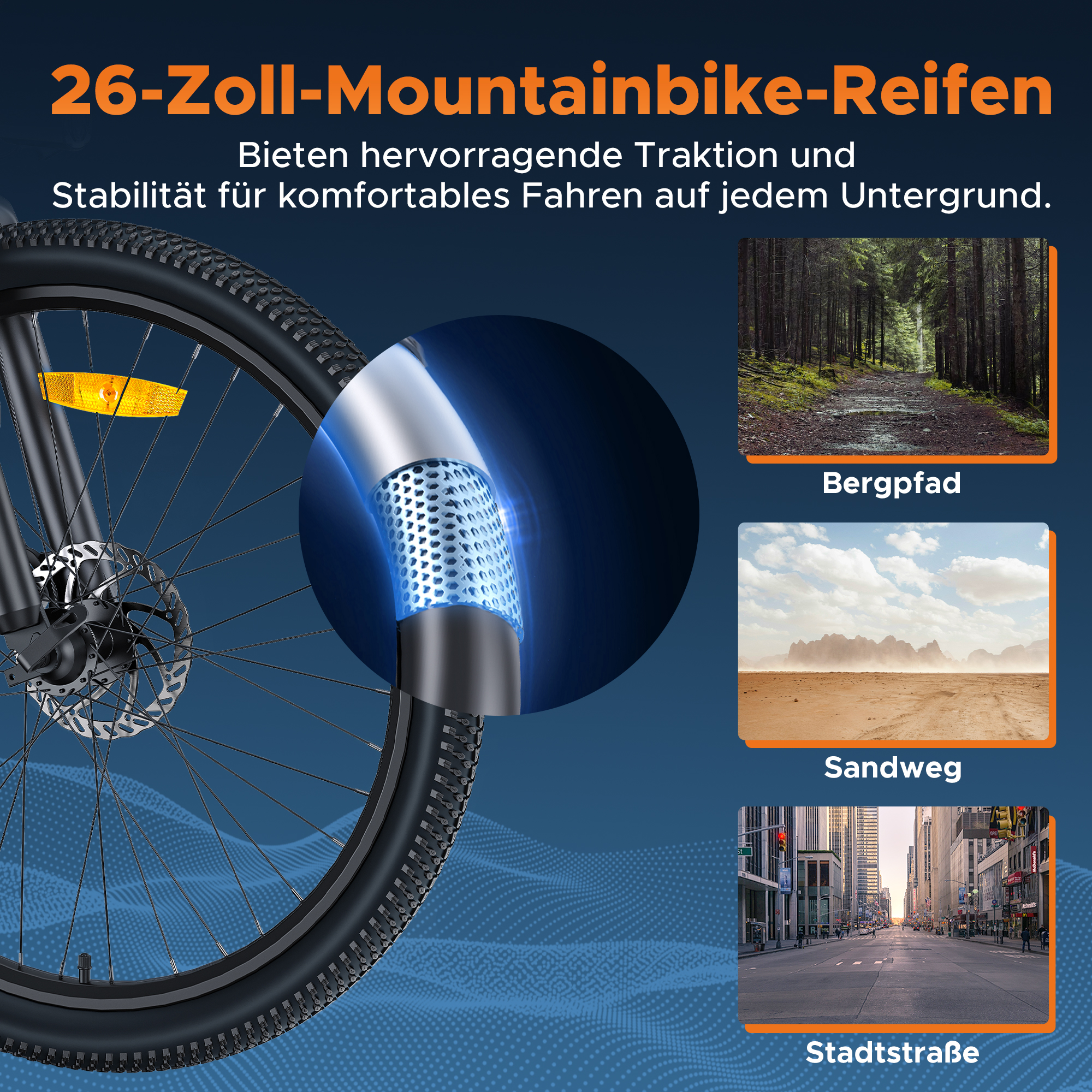 Neumáticos MTB de 26" para tracción en caminos forestales, de arena y urbanos.