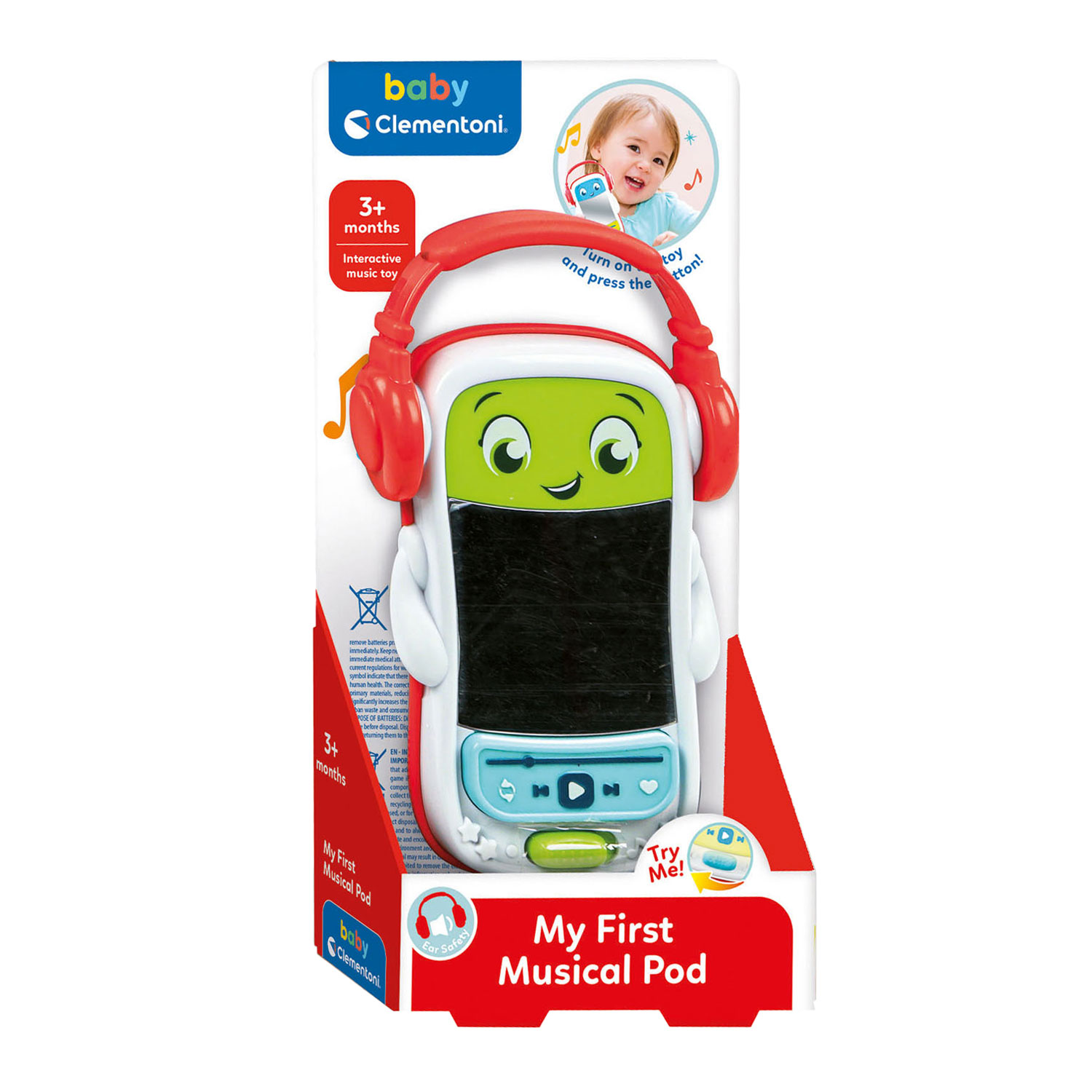 Un giocattolo musicale interattivo Clementoni per bambini con cuffie.