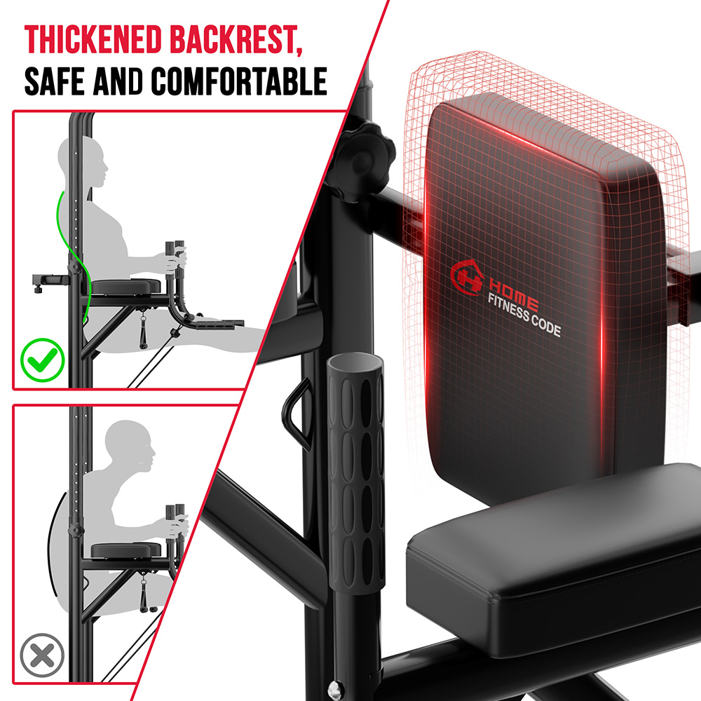 Pogrubione oparcie maszyny fitness z diagramem prawidłowej postawy.