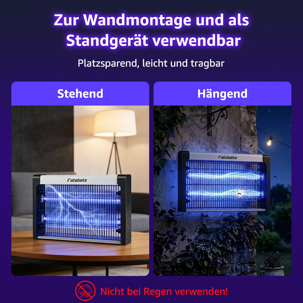 Insektenvernichter stehend auf Tisch und hängend an Wand montiert.