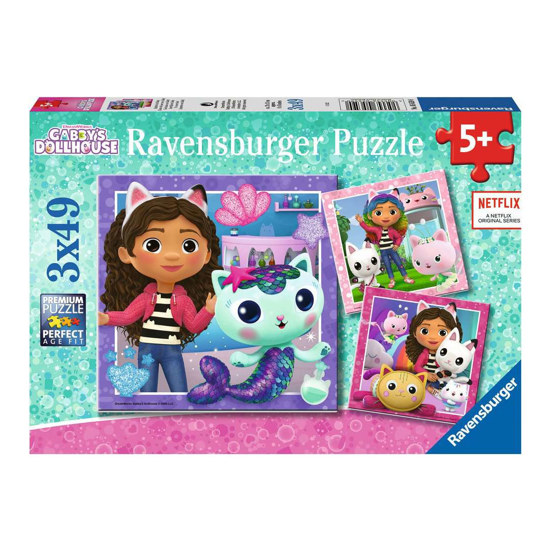 Gabby e i suoi amici gatti su un puzzle Ravensburger, 3x49 pezzi.