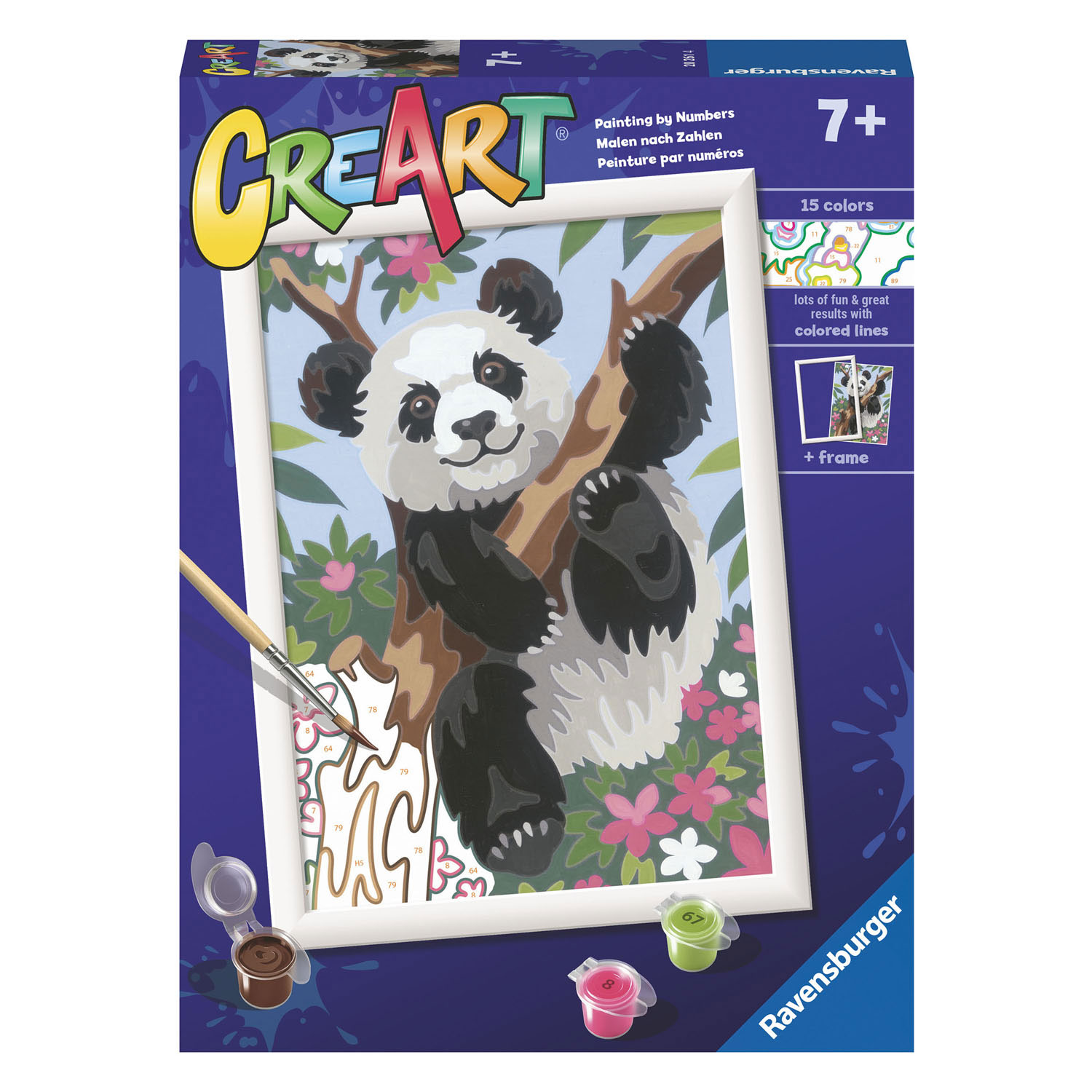 Kit Ravensburger "Dipingi con i Numeri" con motivo panda, da 7 anni, 15 colori.