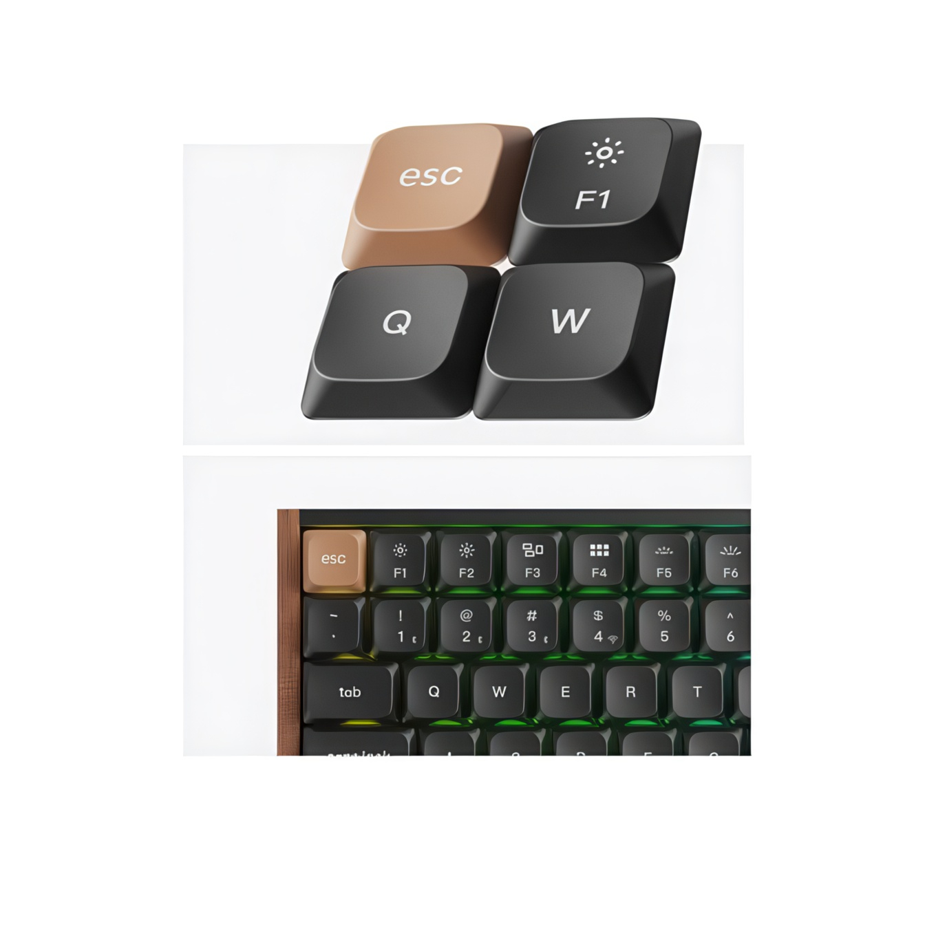 Dwa klawisze: górny rząd 'esc', 'F1'; dolny rząd 'Q', 'W'.