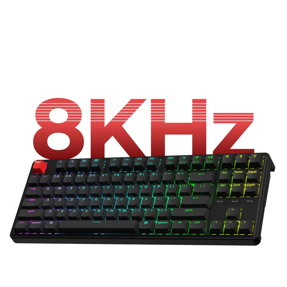 Czarna klawiatura z podświetleniem RGB i czerwonym napisem 8K Hz.