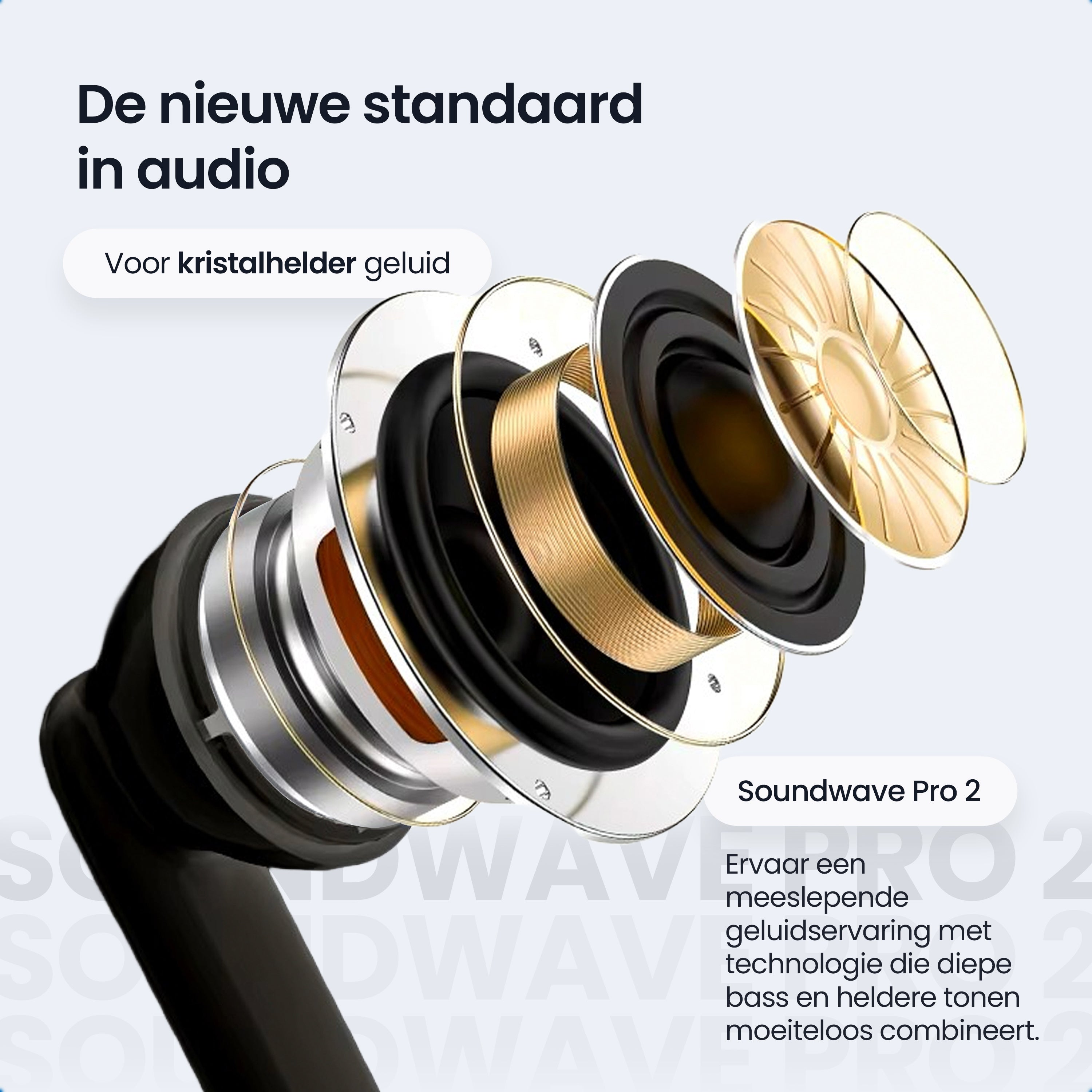 Exploded view of a headphone, focusing on the sound components.