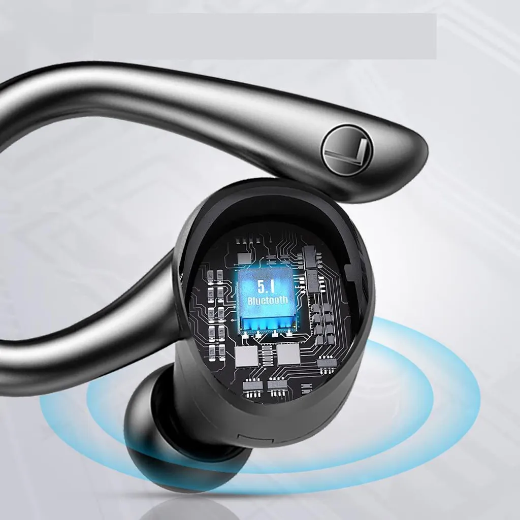 Ein schwarzer Kopfhörer mit sichtbarer Platine und Bluetooth 5.1-Anzeige.