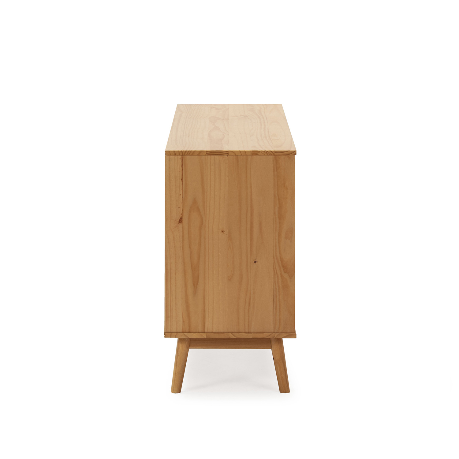 Un mueble de madera con cuatro patas sobre fondo blanco.
