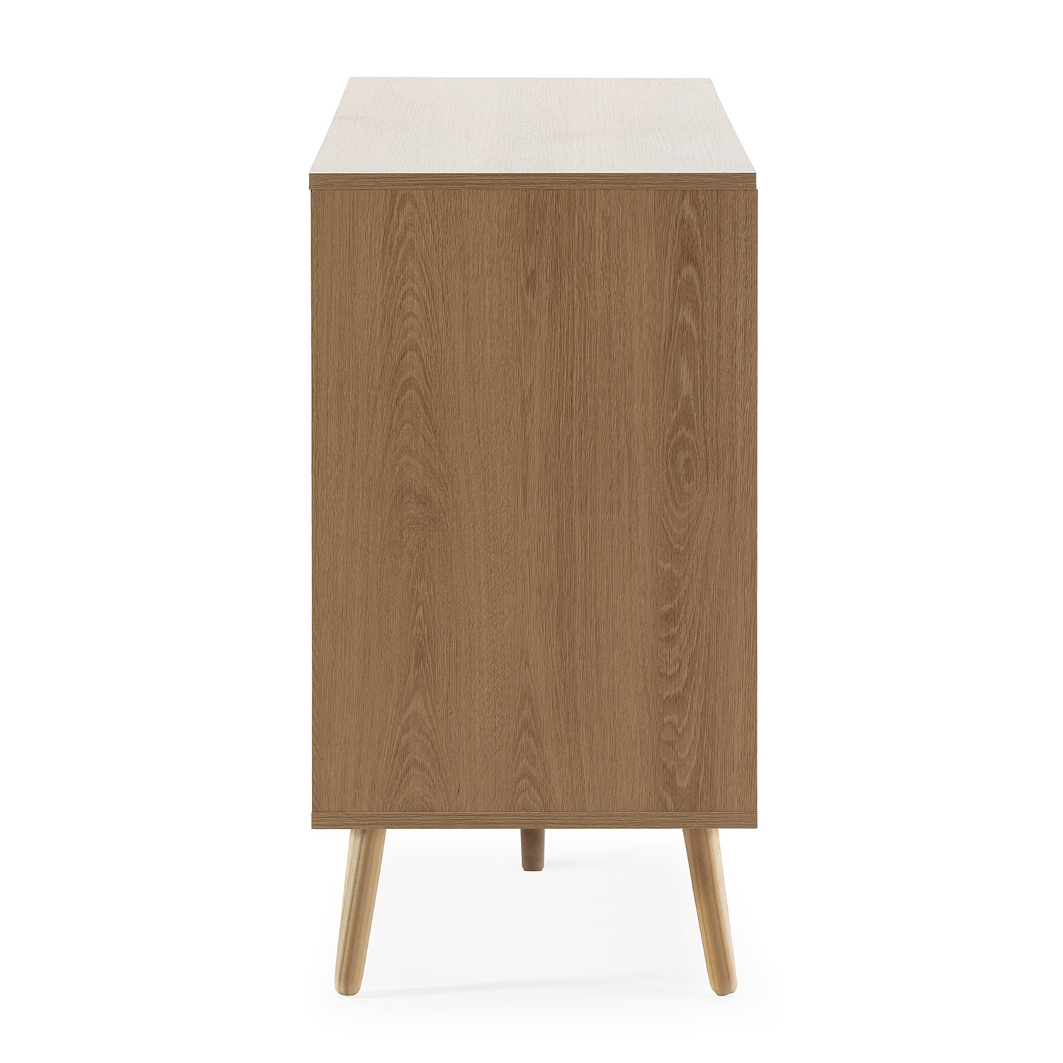 Un mueble de madera con cuatro patas sobre fondo blanco.