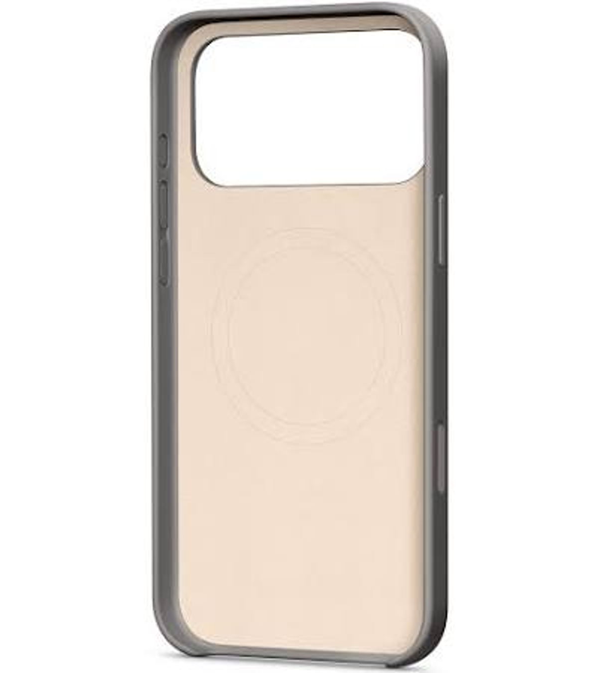 Przezroczyste etui na telefon z szarego materiału z okrągłym wzorem.