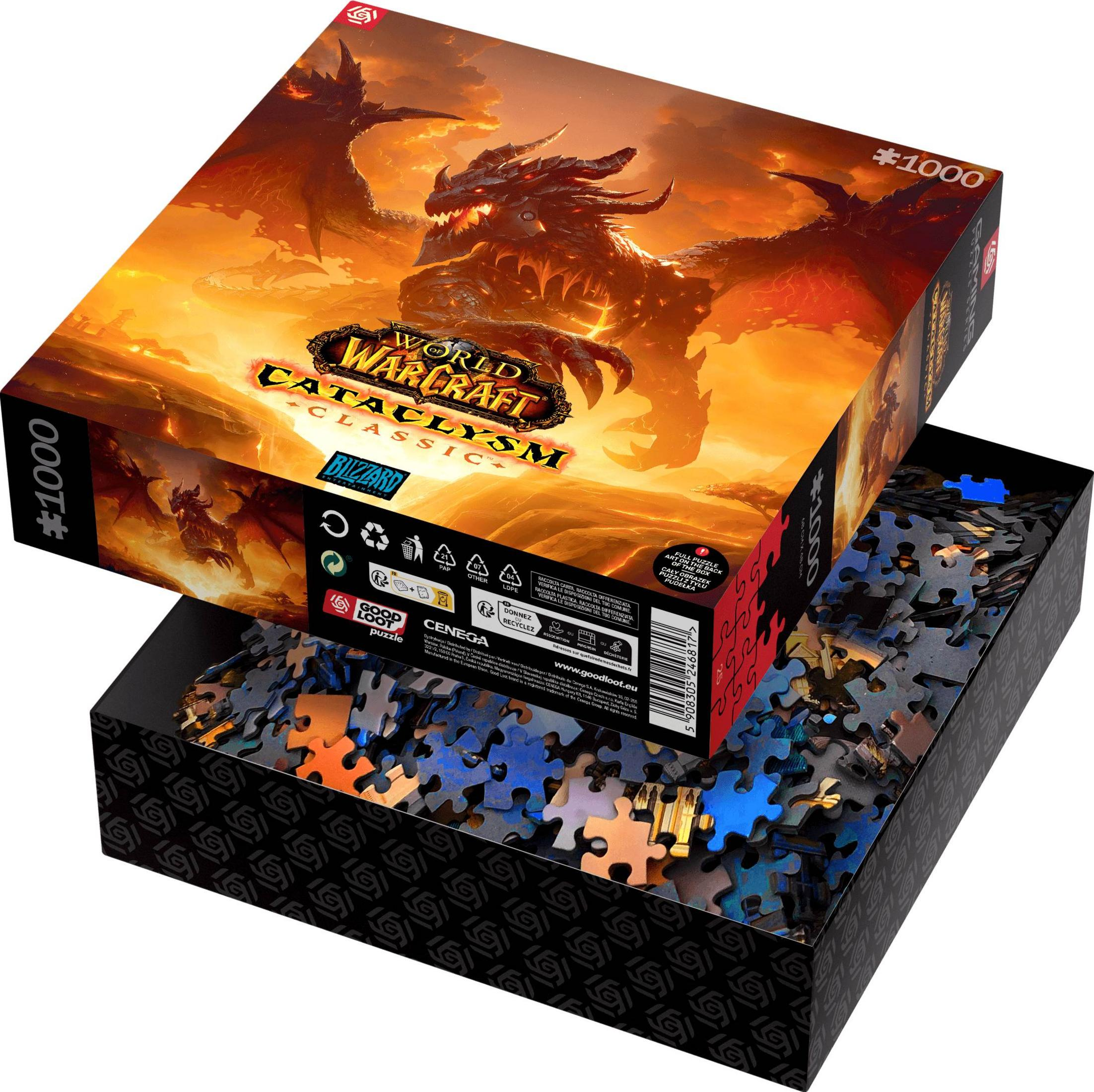 Pudełko z puzzlami World of Warcraft Cataclysm Classic ze smokiem.