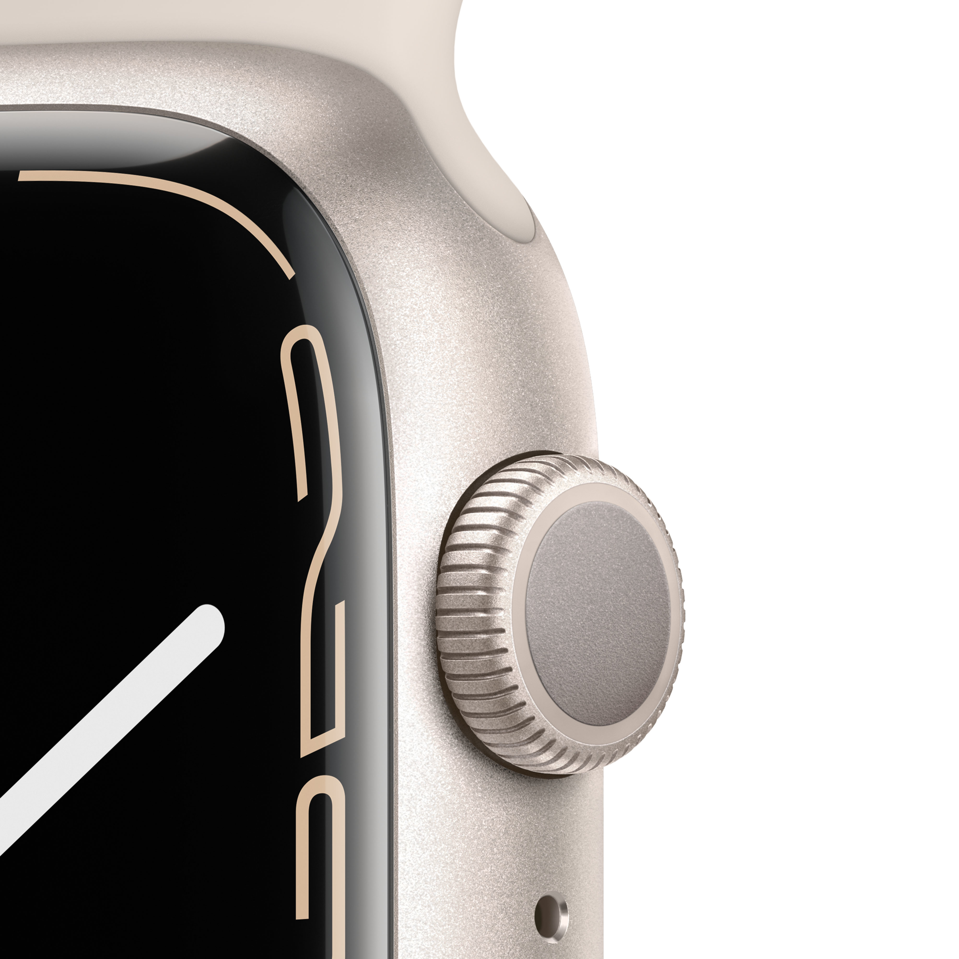 Grijze smartwatch met zwart display en zilveren draaiknop op witte achtergrond.