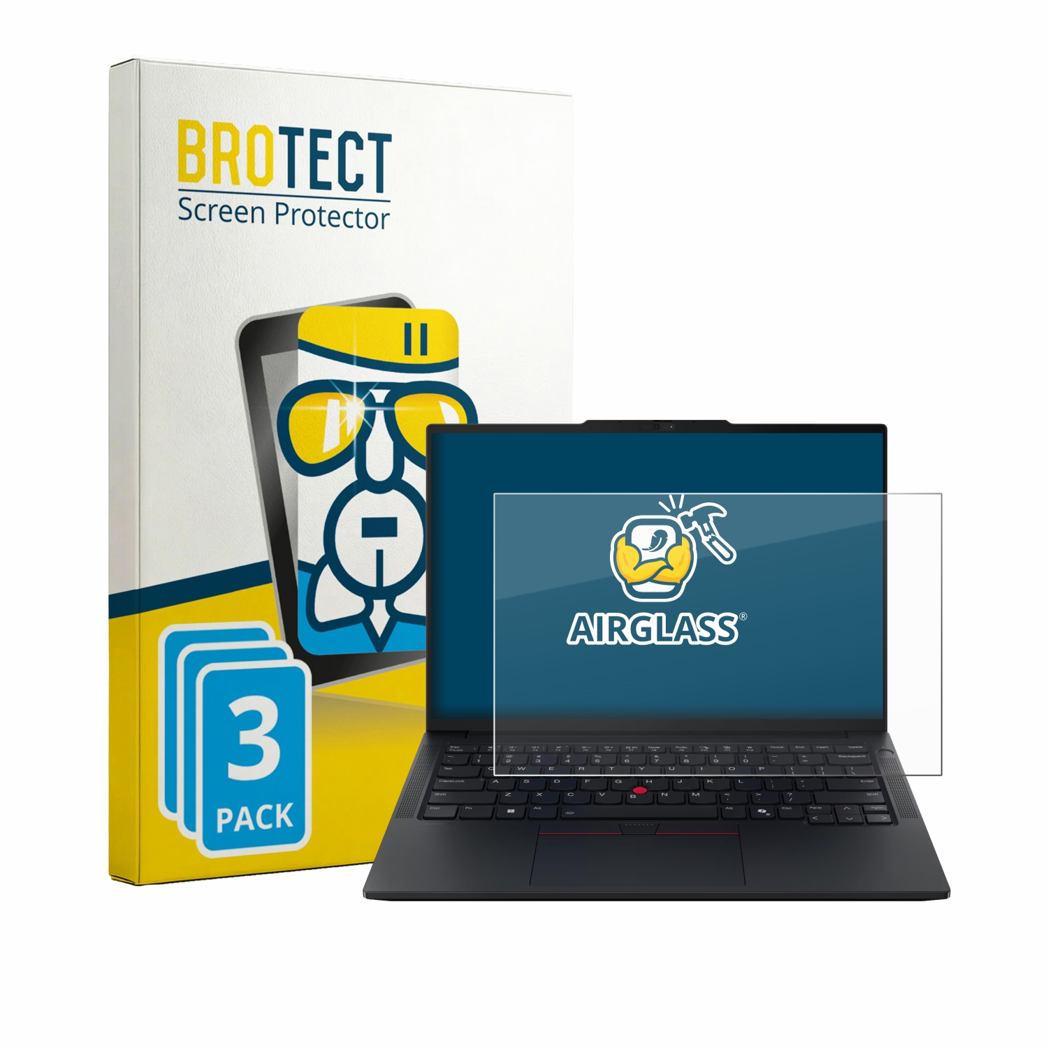 Packung mit 3 Displayschutzfolien für Laptops mit einem auf dem Bildschirm.